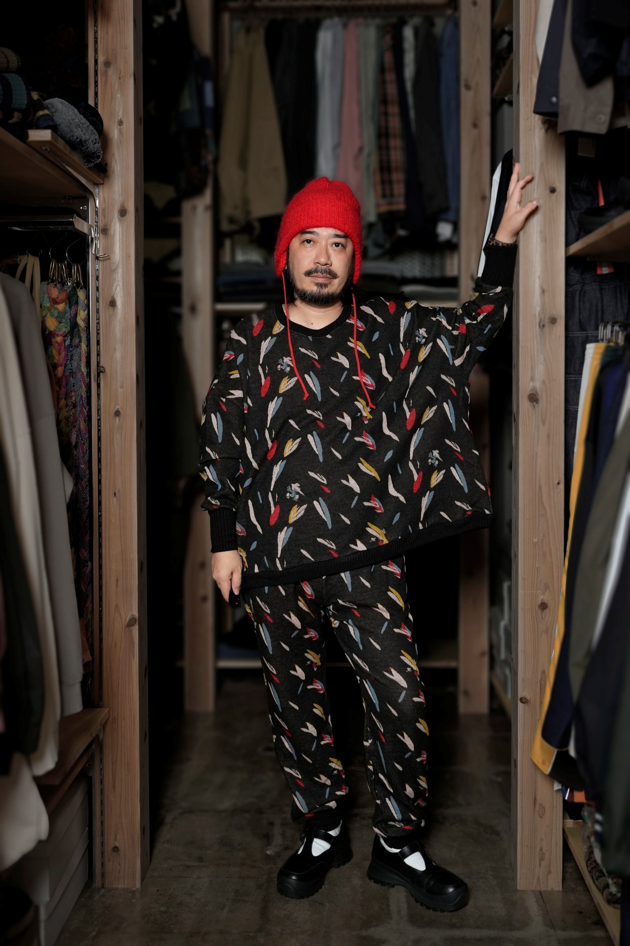 BSD24AW-17_COLOR BK | Flowers JQ Pants | Color:Color Bk【BEDSIDEDRAMA_ベッドサイドドラマ】【archive】
