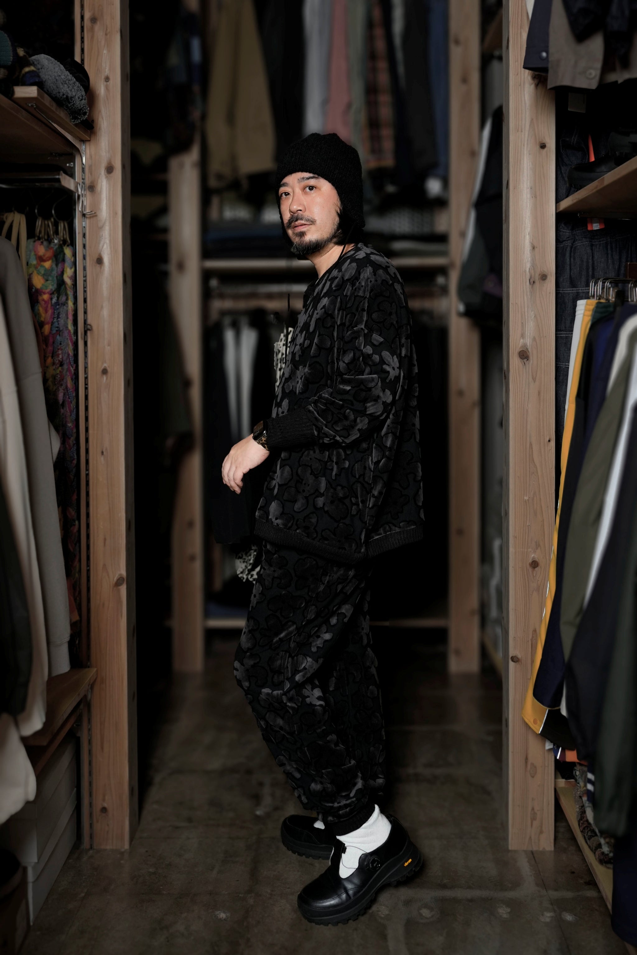 BSD24AW-17_VELOR BK | Flowers JQ Pants | Color:Velor Bk【BEDSIDEDRAMA_ベッドサイドドラマ】【archive】