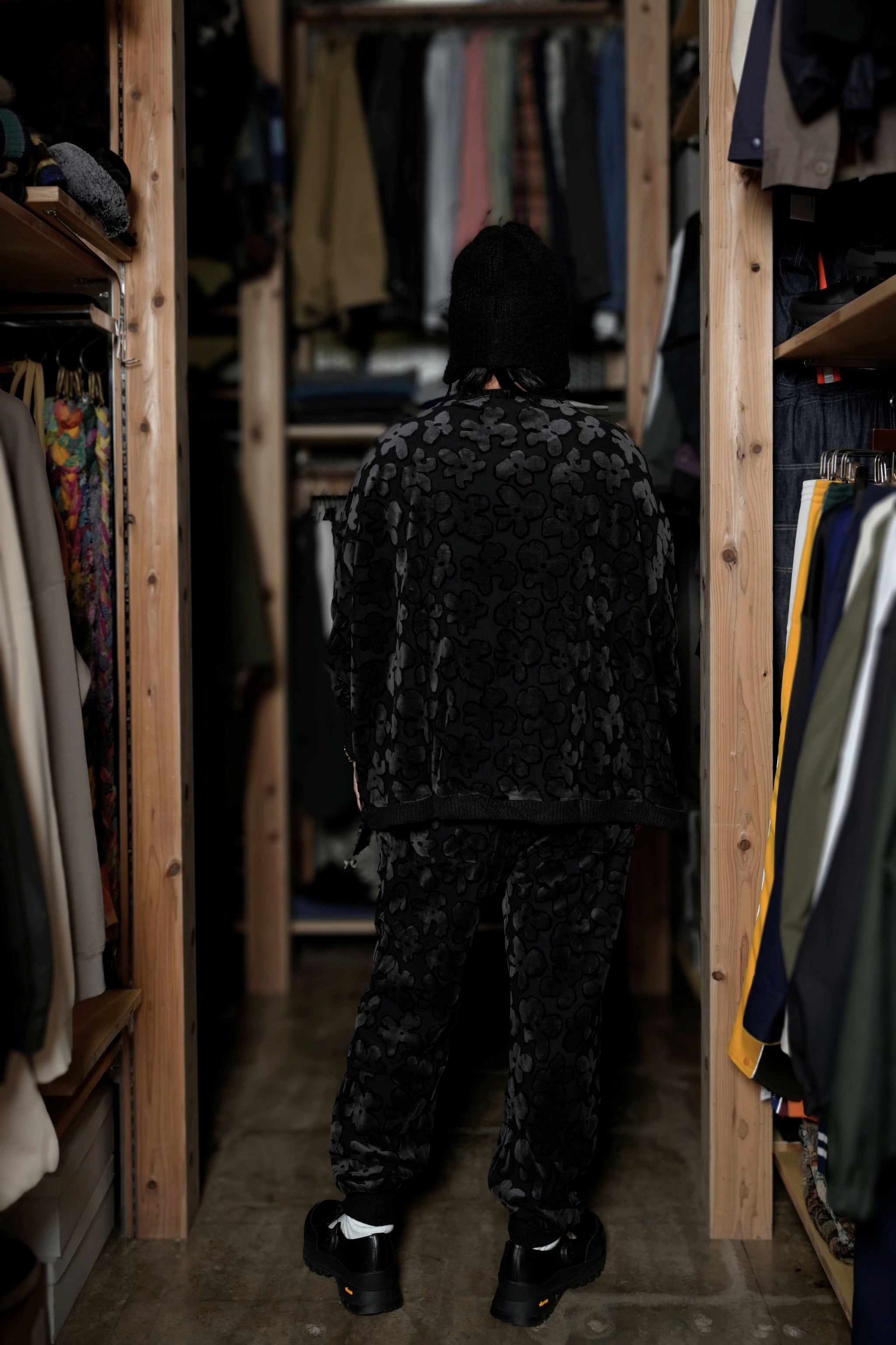BSD24AW-17_VELOR BK | Flowers JQ Pants | Color:Velor Bk【BEDSIDEDRAMA_ベッドサイドドラマ】【archive】