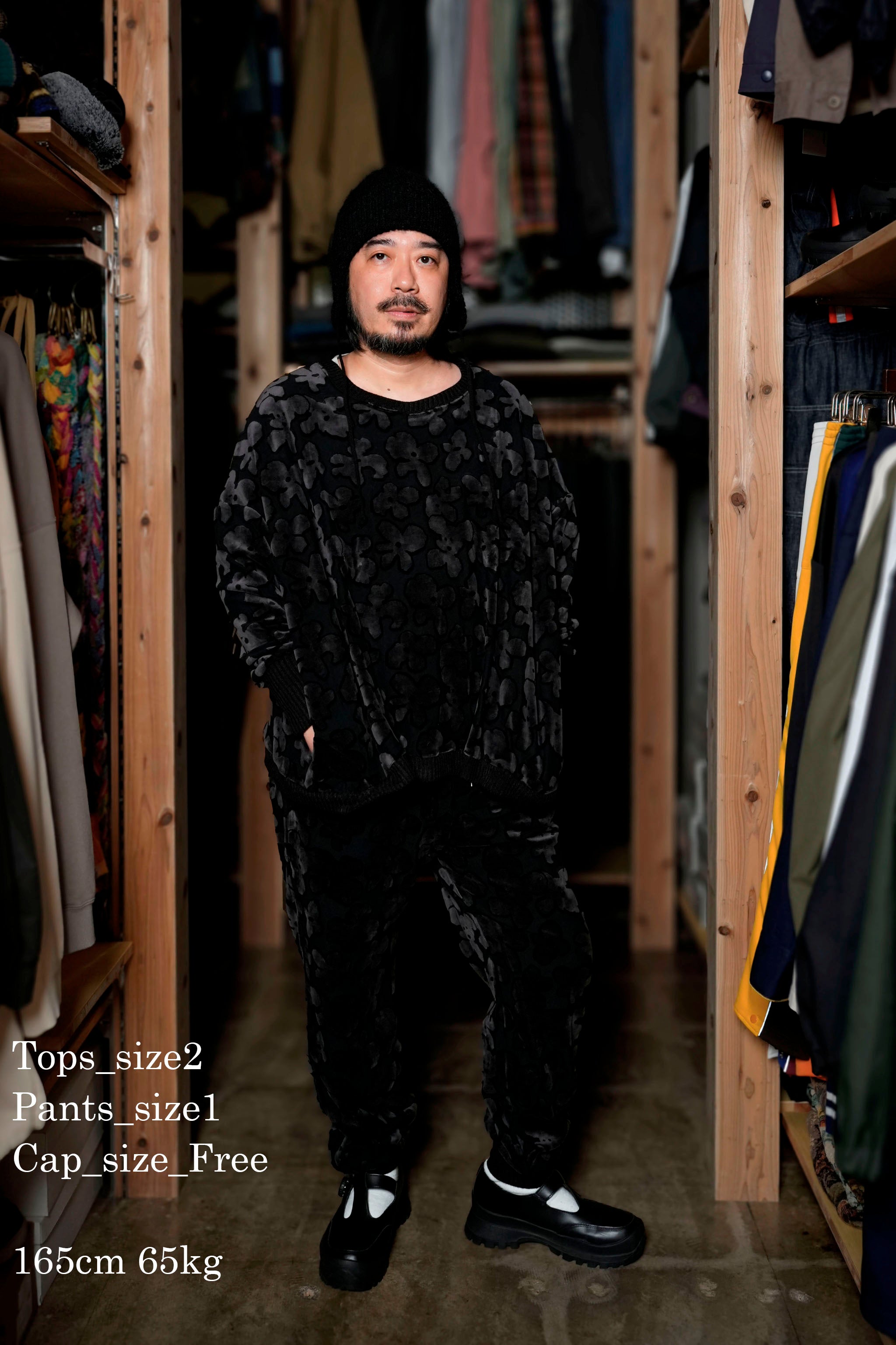 BSD24AW-17_VELOR BK | Flowers JQ Pants | Color:Velor Bk【BEDSIDEDRAMA_ベッドサイドドラマ】【archive】