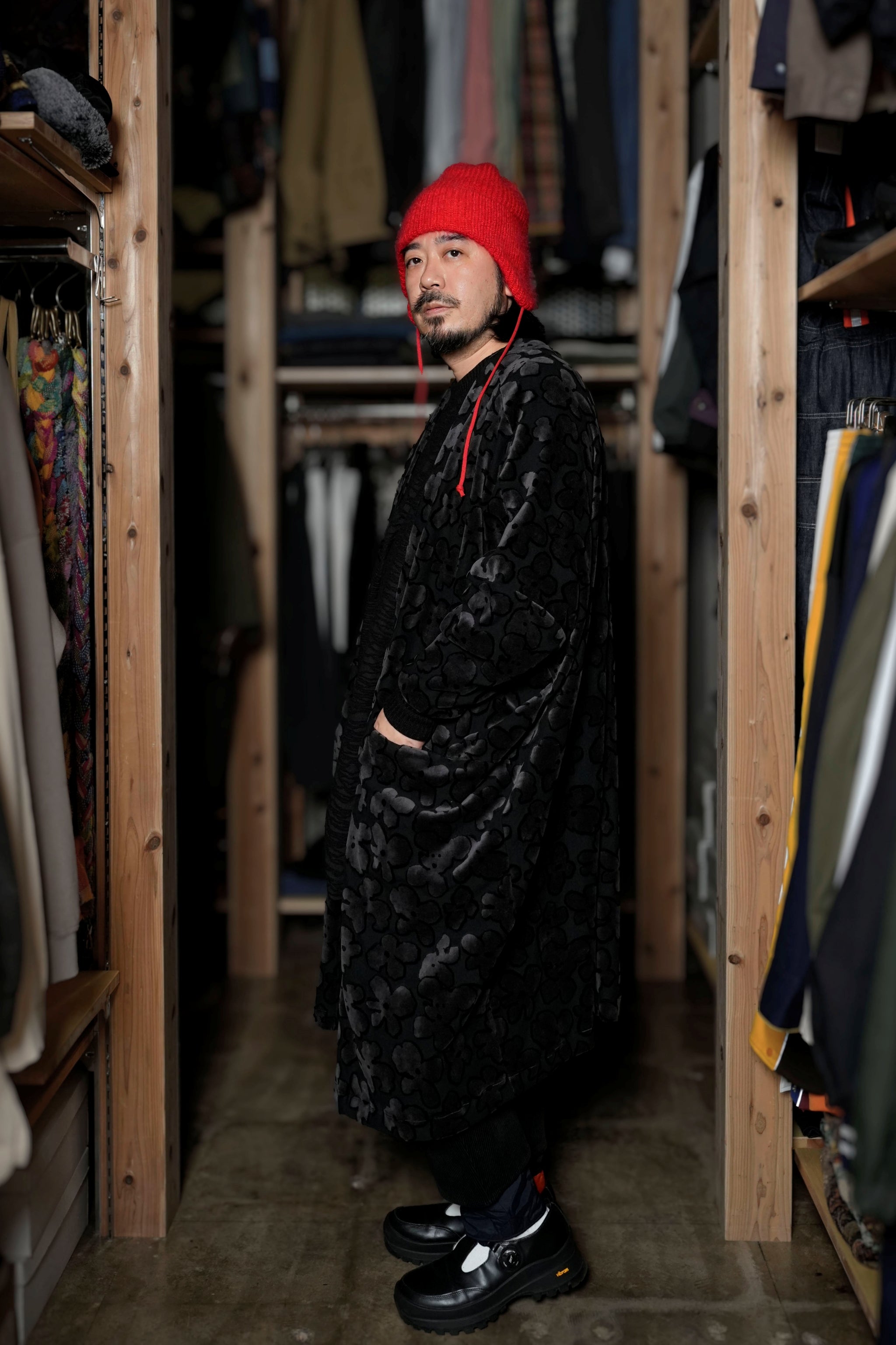 BSD24AW-15_VELOR BK | Flowers JQ Cardigan | Color:Velor Bk【BEDSIDEDRAMA_ベッドサイドドラマ】【archive】