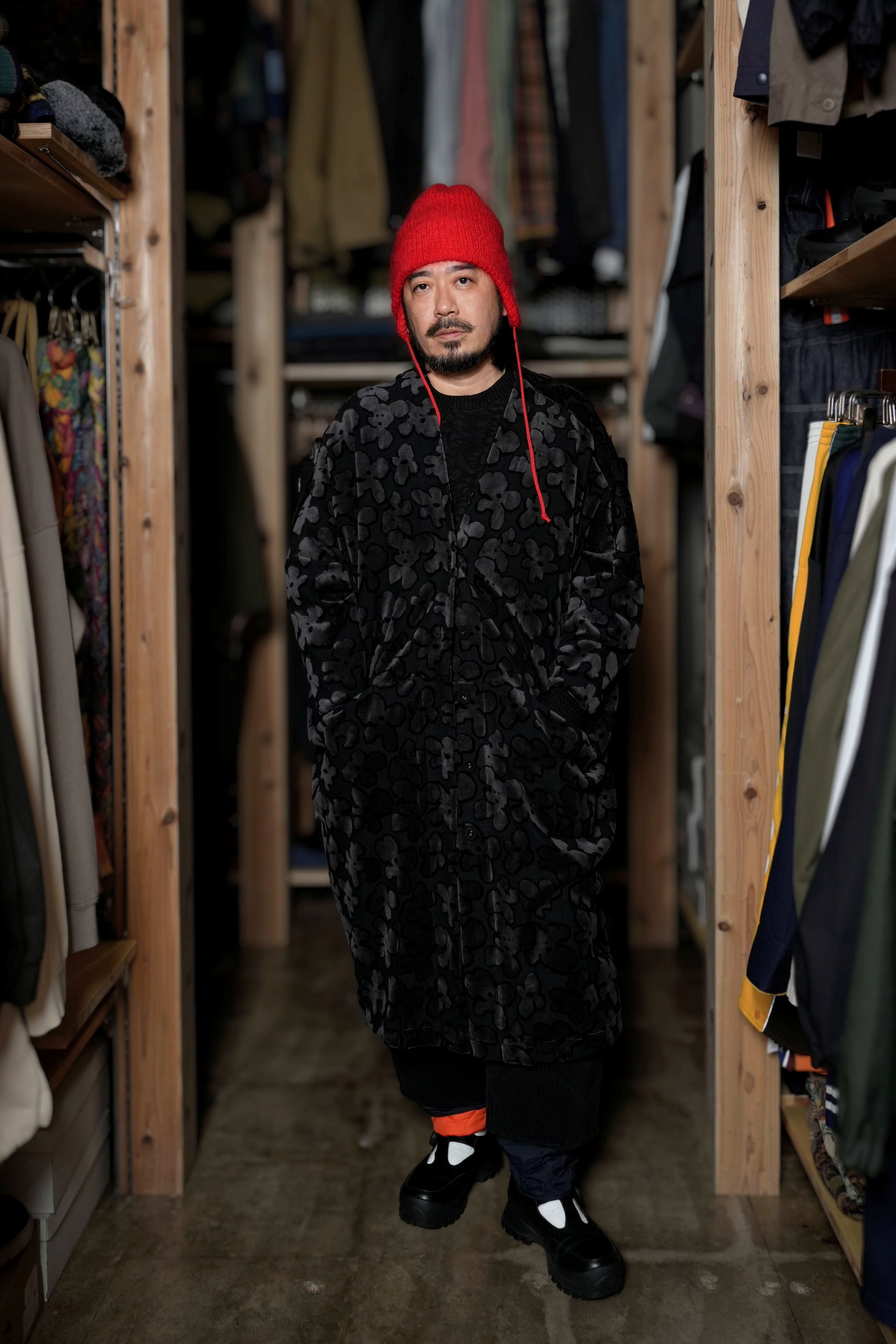 BSD24AW-15_VELOR BK | Flowers JQ Cardigan | Color:Velor Bk【BEDSIDEDRAMA_ベッドサイドドラマ】【archive】