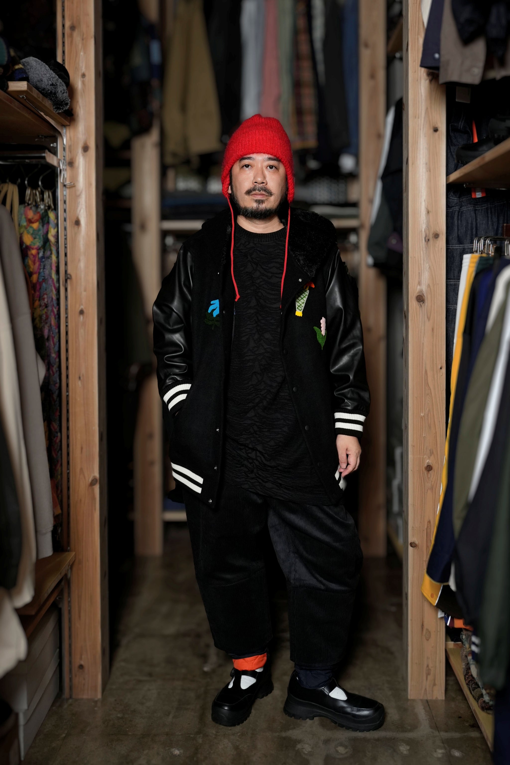 BSD24AW-05_BLACK | Flower Sailor Stadium Jacket | Color:Black【BEDSIDEDRAMA_ベッドサイドドラマ】