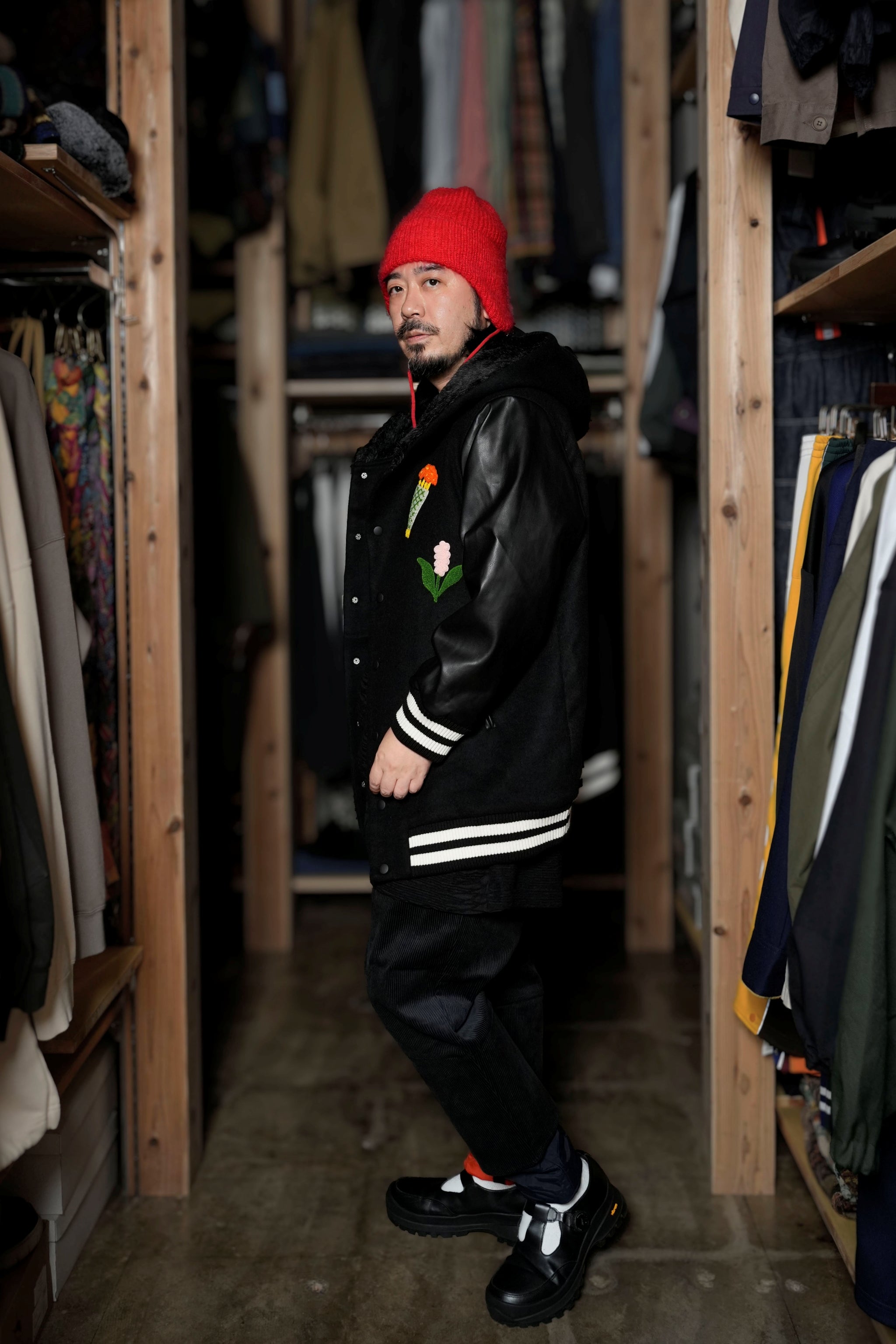 BSD24AW-05_BLACK | Flower Sailor Stadium Jacket | Color:Black【BEDSIDEDRAMA_ベッドサイドドラマ】