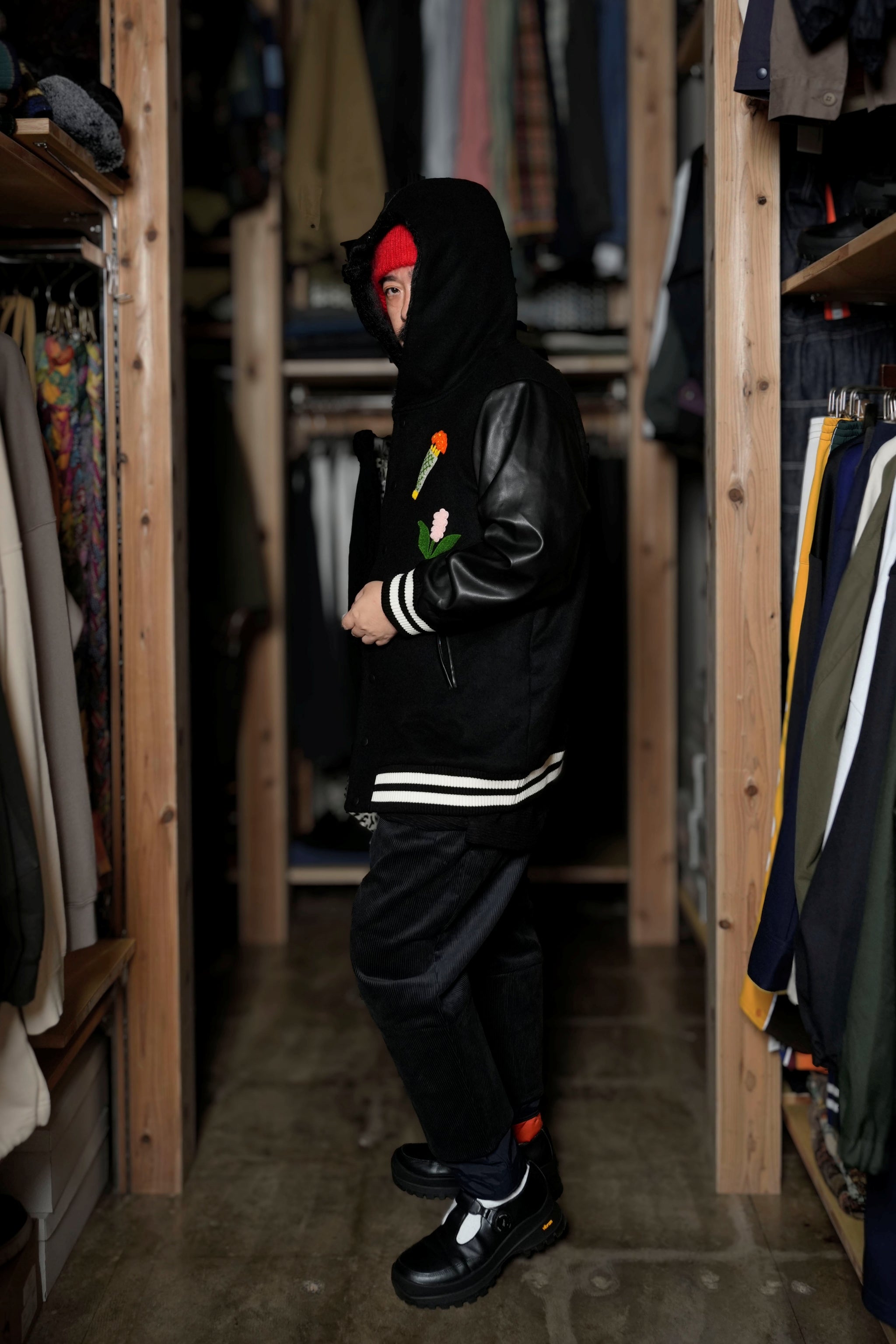 BSD24AW-05_BLACK | Flower Sailor Stadium Jacket | Color:Black【BEDSIDEDRAMA_ベッドサイドドラマ】