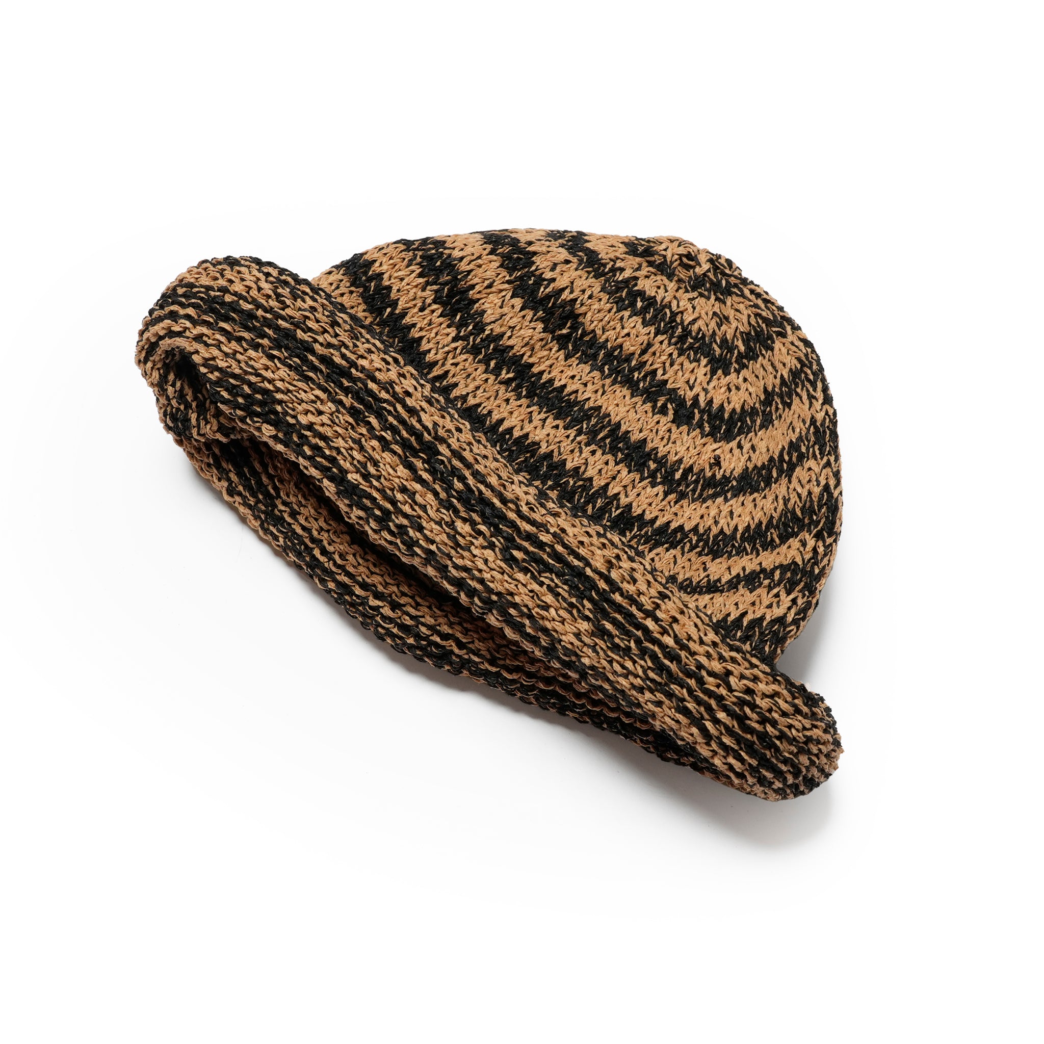 IA-25-113_Black×Beige | Border Roll Knit Cap | Color:Black×Beige【INDIETRO ASSOCIATION_インディエトロアソシエーション】【archive】