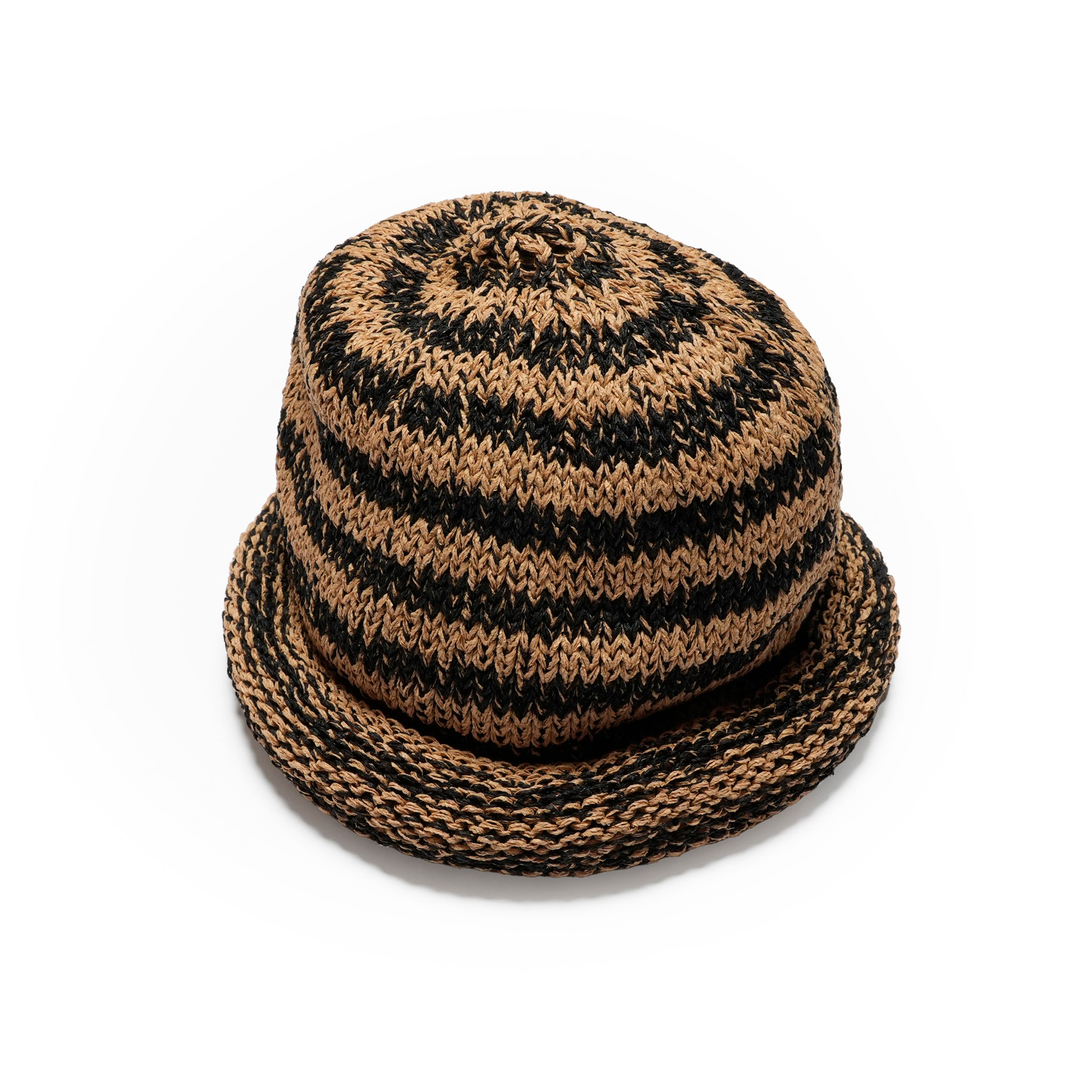 IA-25-113_Black×Beige | Border Roll Knit Cap | Color:Black×Beige【INDIETRO ASSOCIATION_インディエトロアソシエーション】【archive】