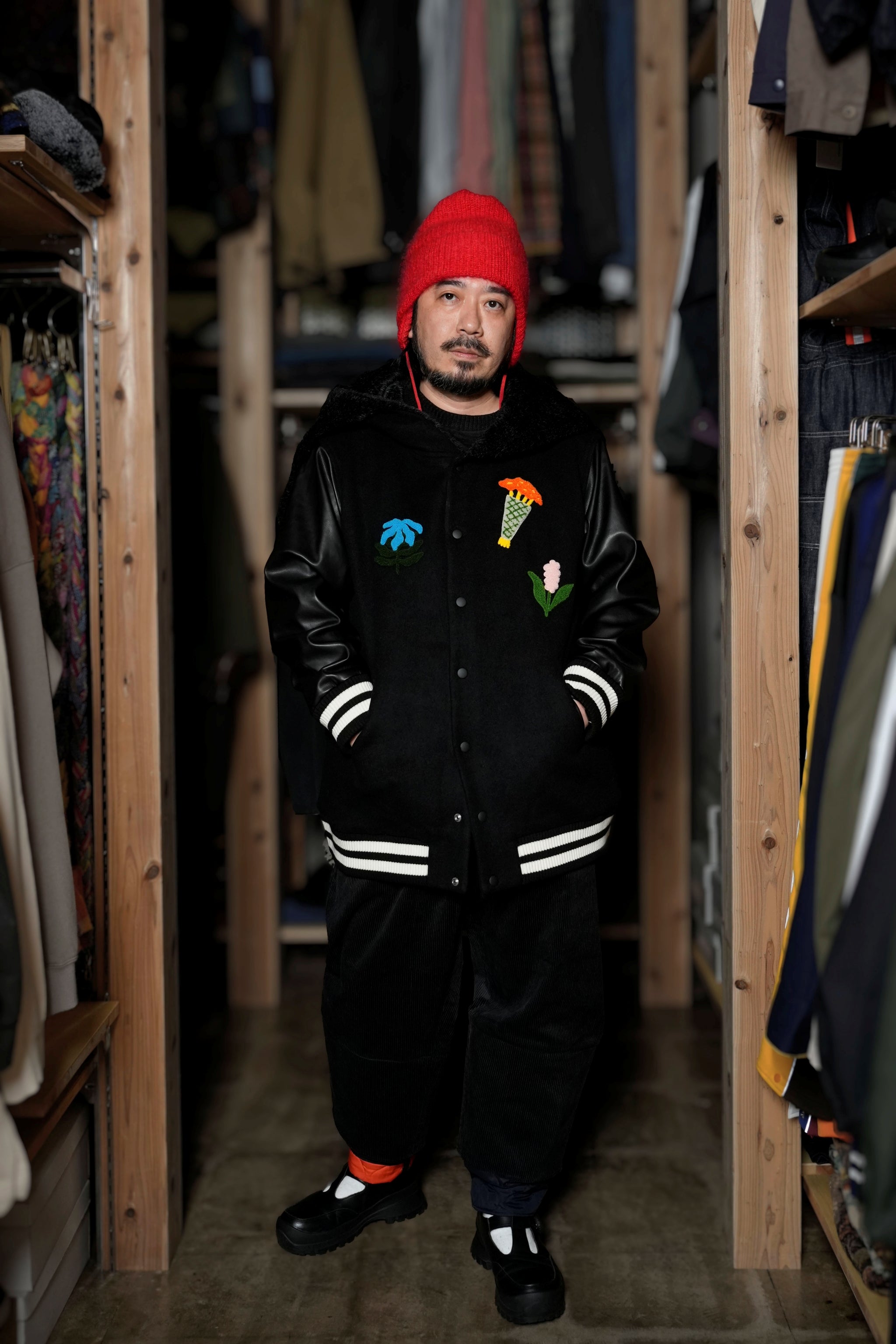 BSD24AW-05_BLACK | Flower Sailor Stadium Jacket | Color:Black【BEDSIDEDRAMA_ベッドサイドドラマ】