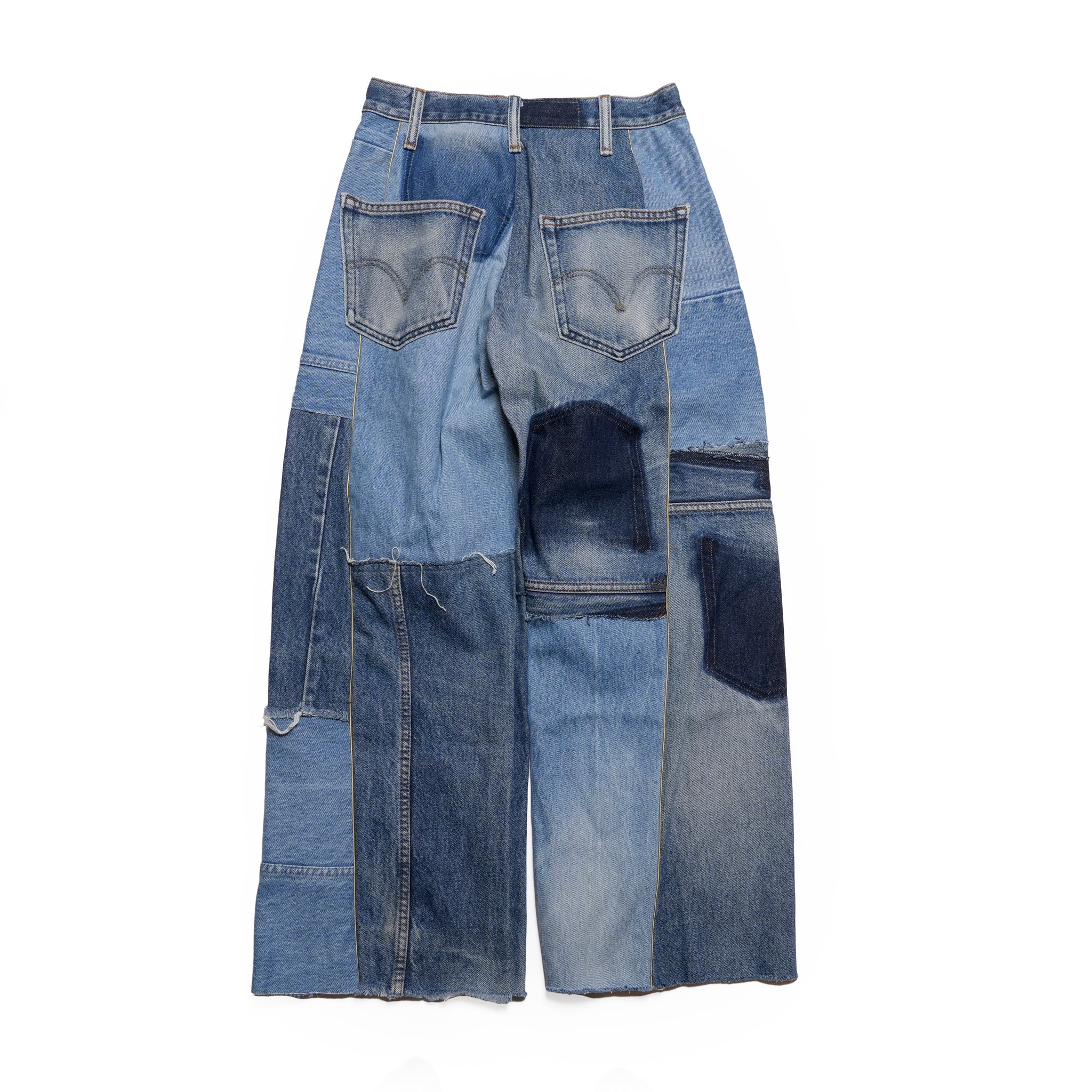 AT-268 | パッチワークデニムパンツ パターンver | Color:B | Size:S【REHERSALL_リハーズオール】
