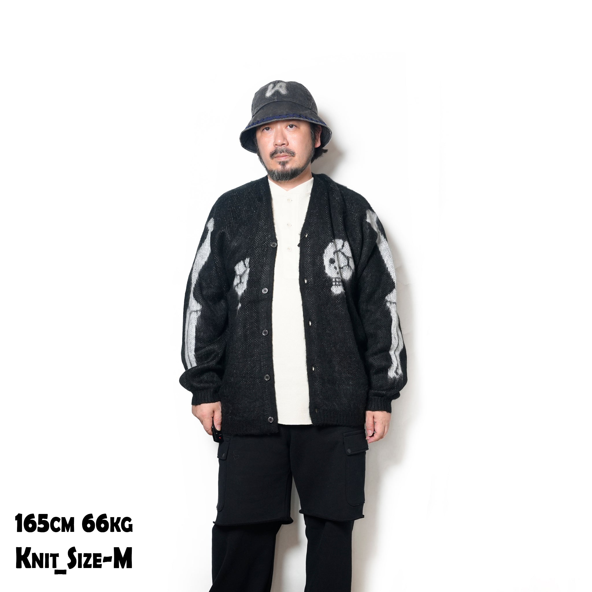 raglan sleeve logo cardigan | Color_Skull | No_tl25f022_skull【THRIFTY LOOK_スリフティールック】