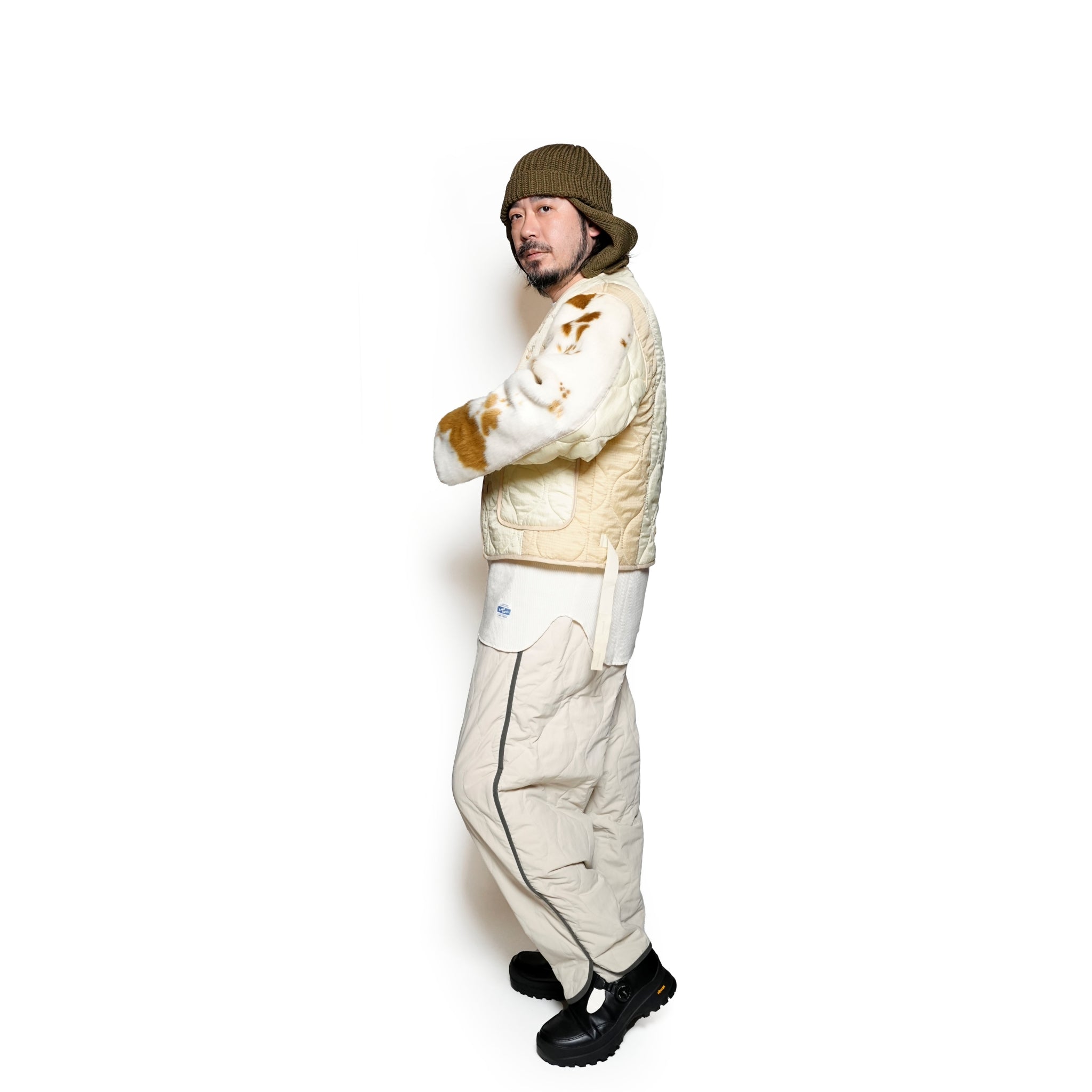 Custom RIB Knit Cap – Black / Olive | Size:Free | AMBERGLEAM