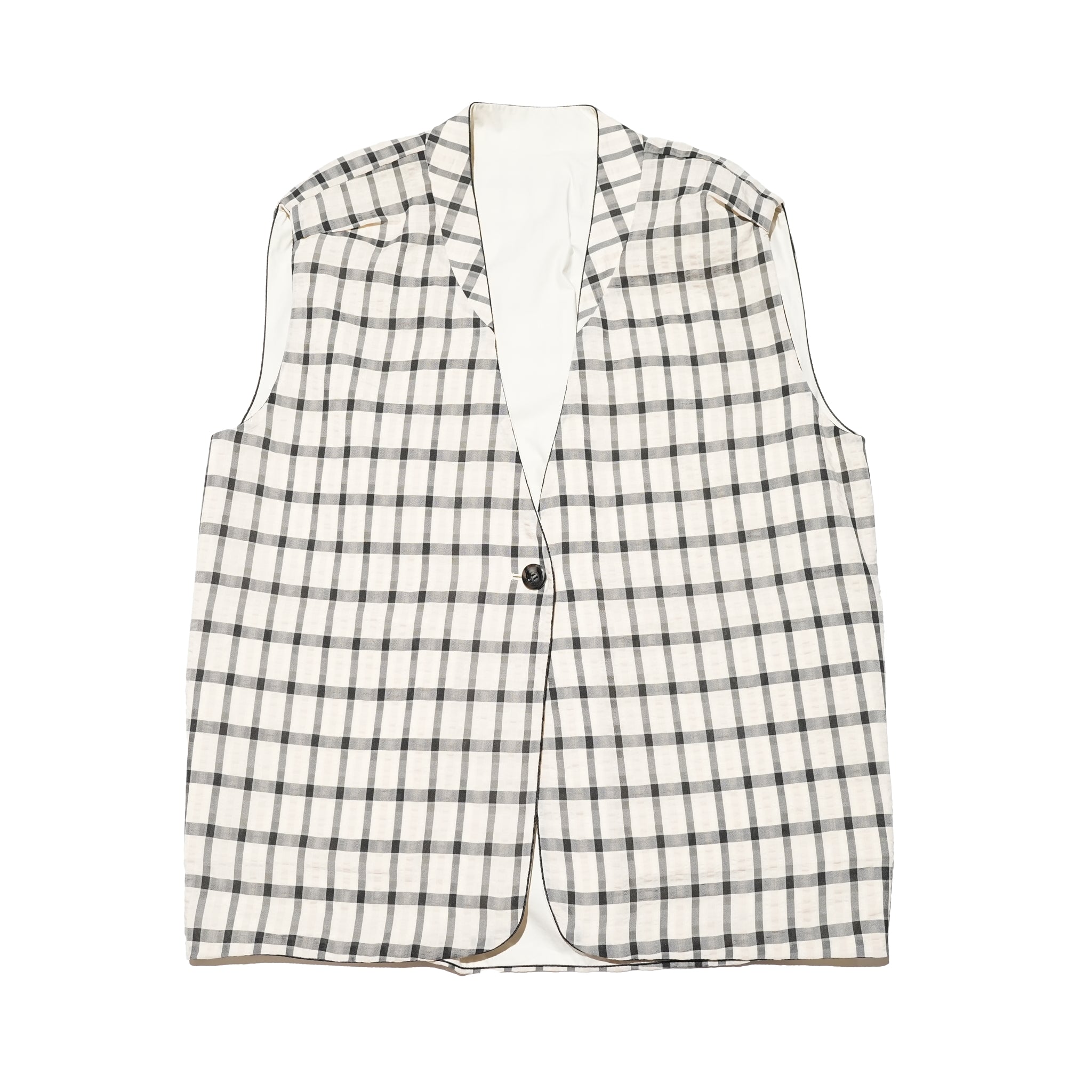 CHECK REVERSIBLE GILET JACKET – Off Beige / Black | WHYTO