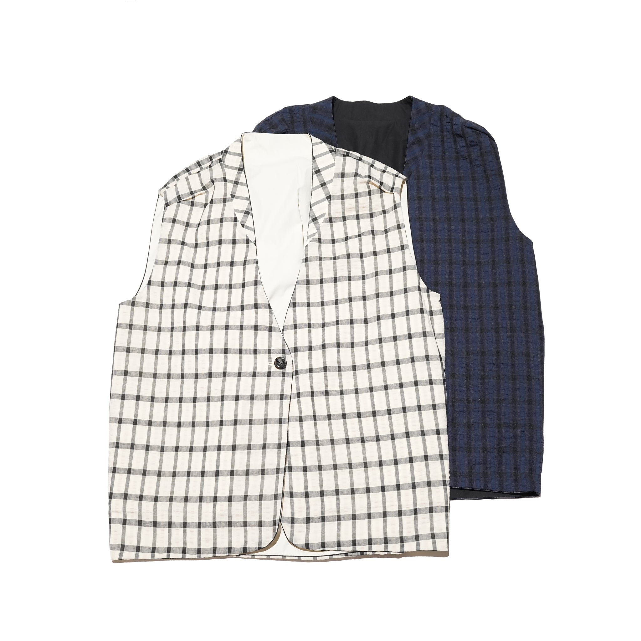 CHECK REVERSIBLE GILET JACKET – Off Beige / Black | WHYTO