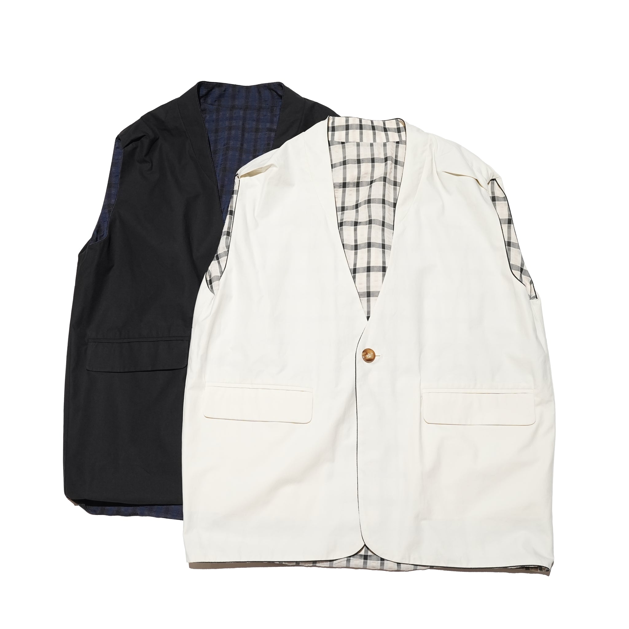 CHECK REVERSIBLE GILET JACKET – Off Beige / Black | WHYTO