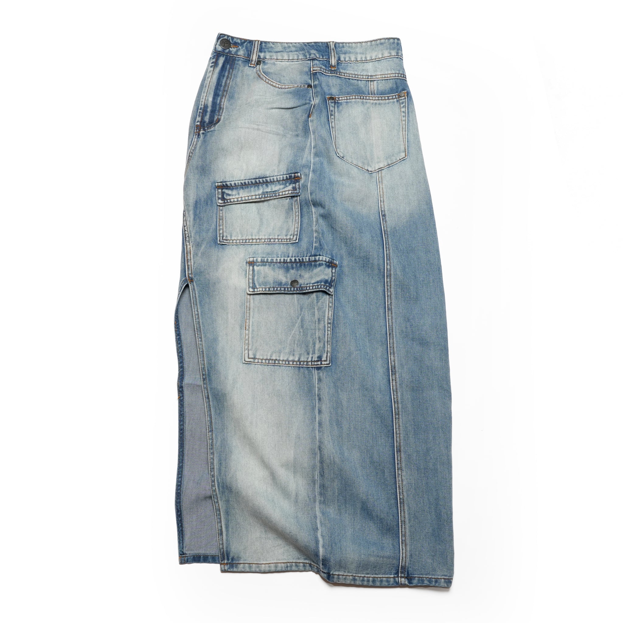 26787_Blue Summer | Epic Cargo Mid Waist Maxi Denim Skirt | Color:Blue Summer【ONE TEASPOON_ワンティースプーン】