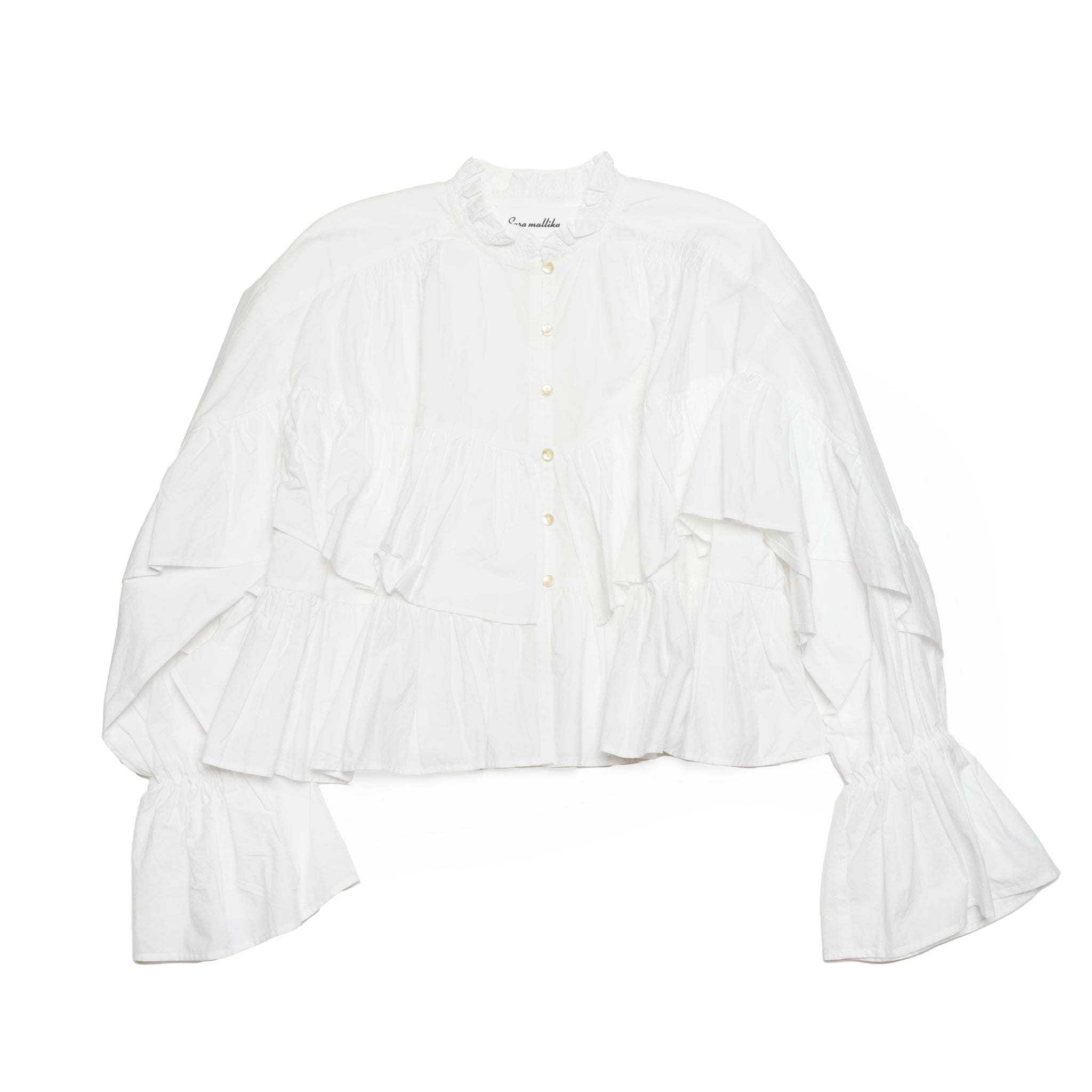 020151SR4_White | COTTON VOLUME FRILL SHORT BLOUSE | Color:White【SARA MALLIKA_サラマリカ】