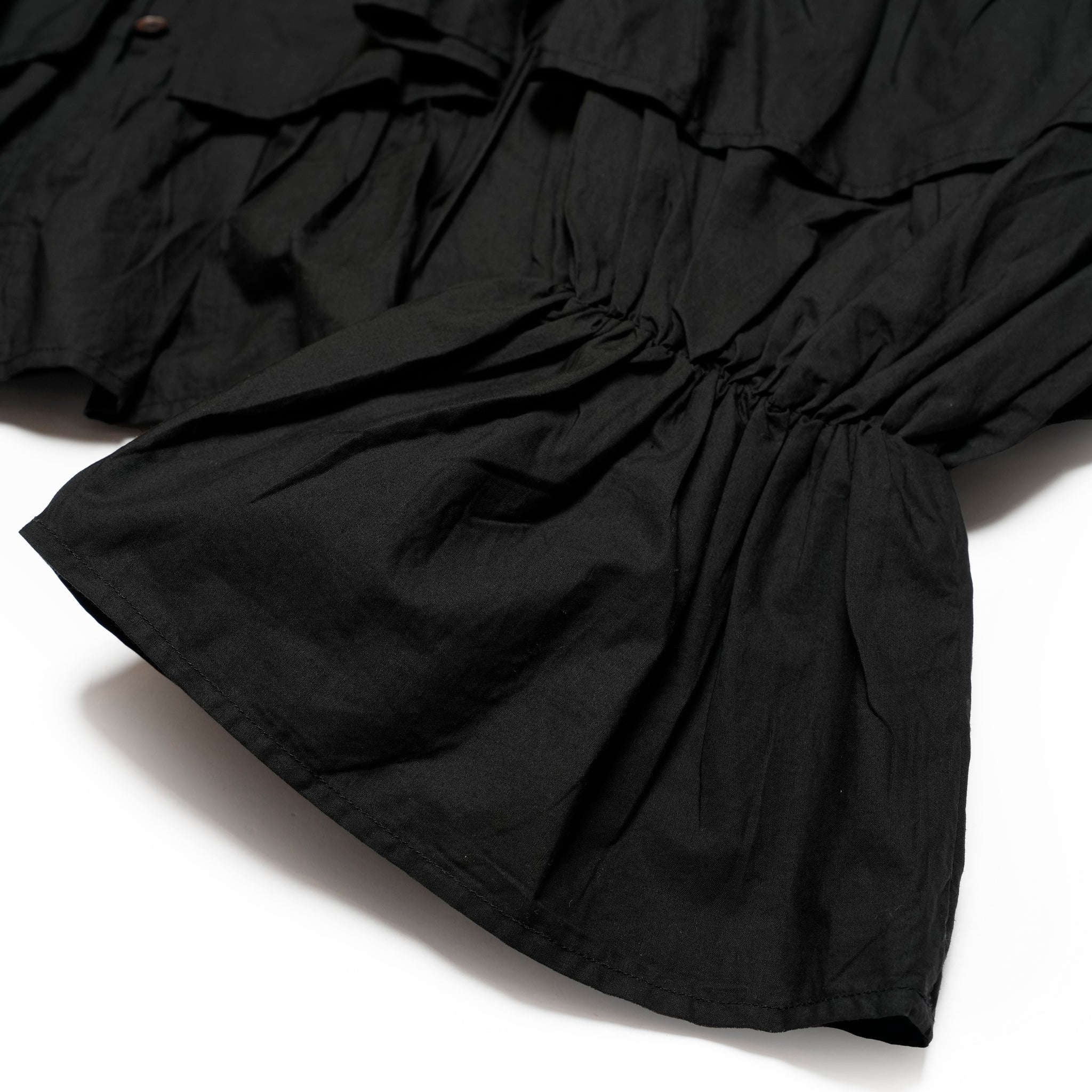 COTTON VOLUME FRILL SHORT BLOUSE – Black | SARAMALLIKA