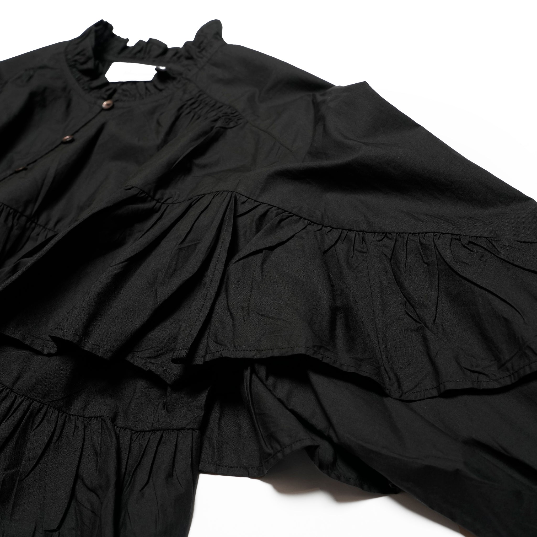 COTTON VOLUME FRILL SHORT BLOUSE – Black | SARAMALLIKA