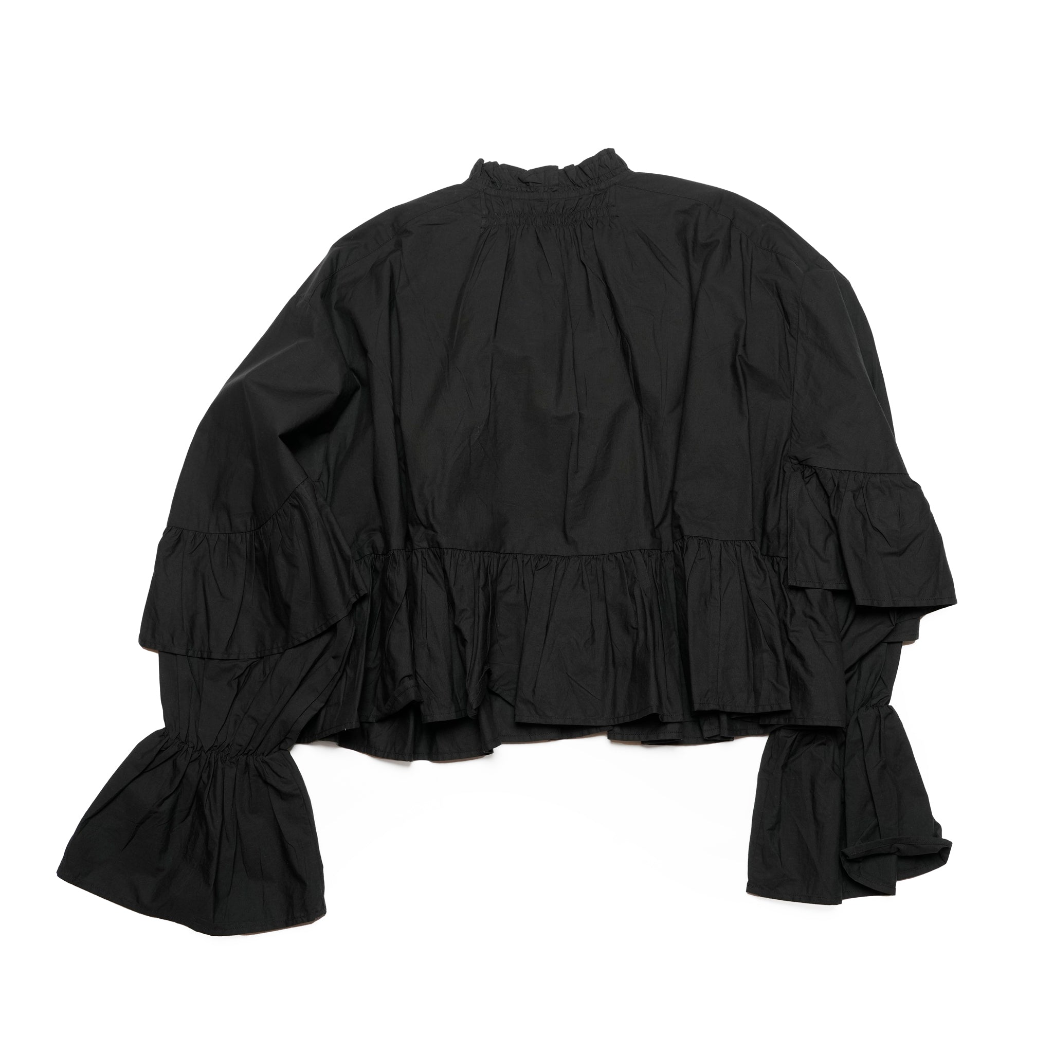 COTTON VOLUME FRILL SHORT BLOUSE – Black | SARAMALLIKA