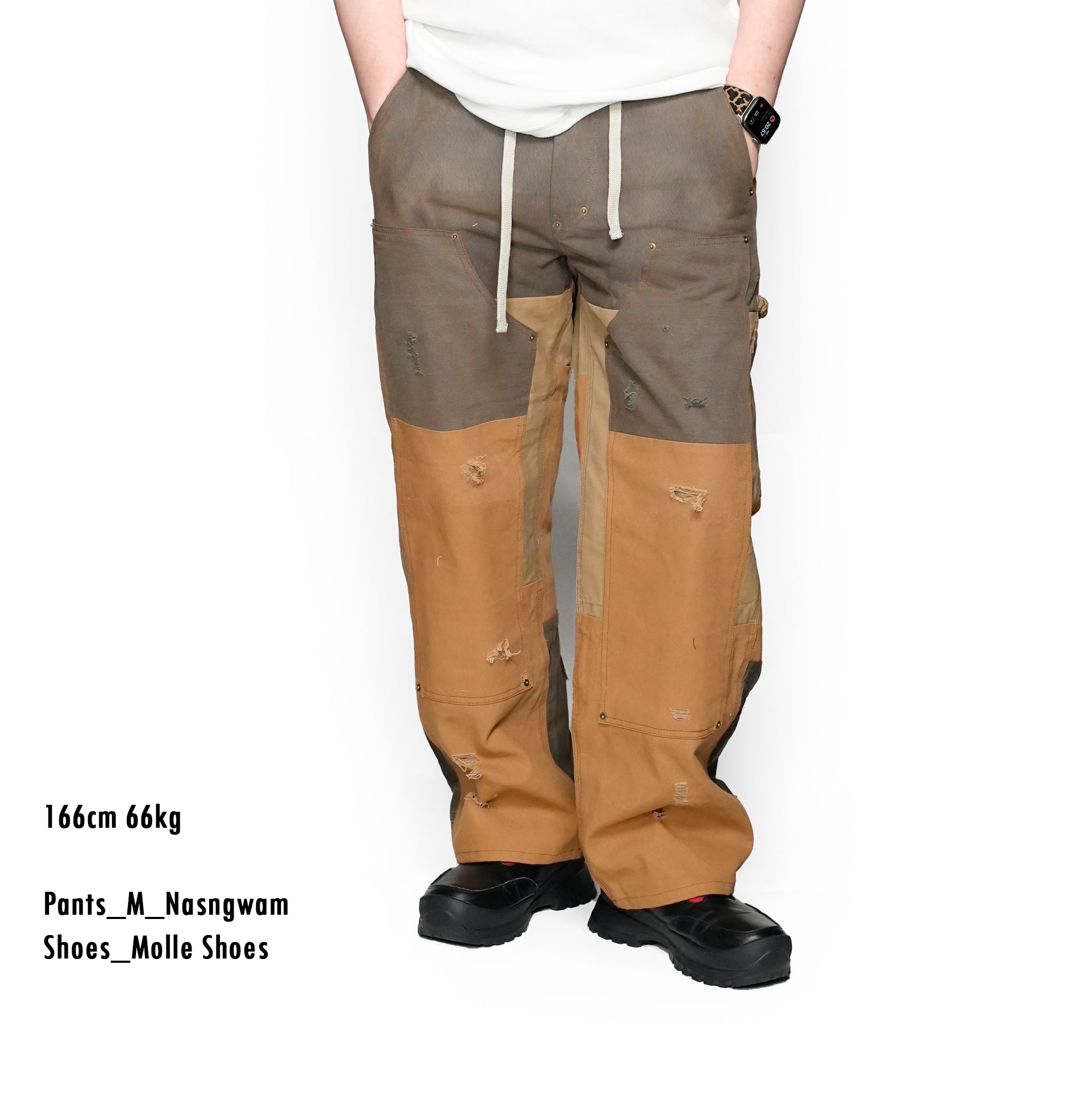 RP2528305_Brown | DAMAGE DOUBLEKNEE PANTS | Color:Brown | Size_M/L/XL【NASNGWAM_ナスングワム】