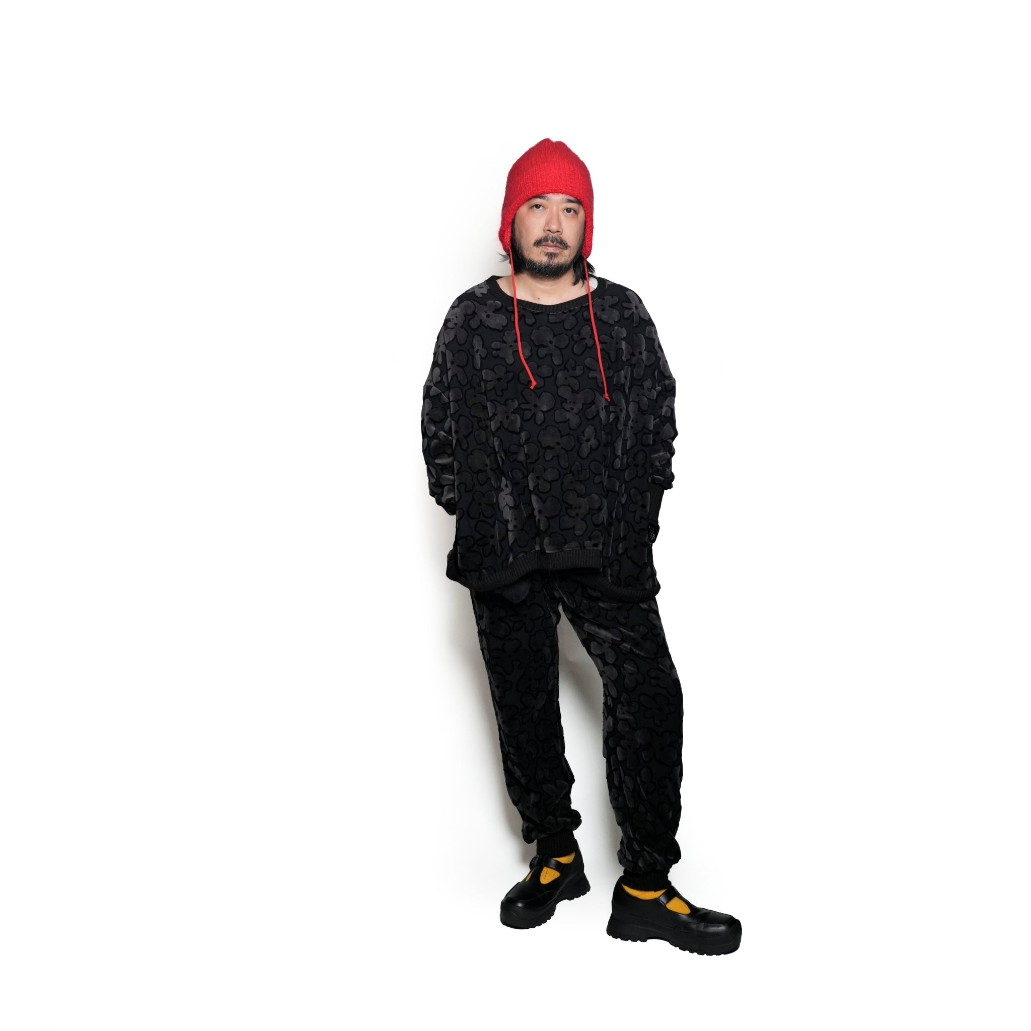 BSD24AW-17_VELOR BK | Flowers JQ Pants | Color:Velor Bk【BEDSIDEDRAMA_ベッドサイドドラマ】【archive】