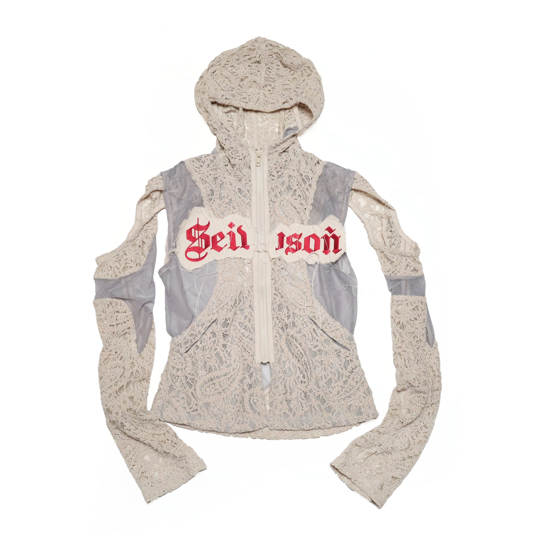 SNA24-T03 | Japanese Lace Spliced Hollow Sun Protection Jacket - Khaki【SEIVSON_セイブソン】【archive】