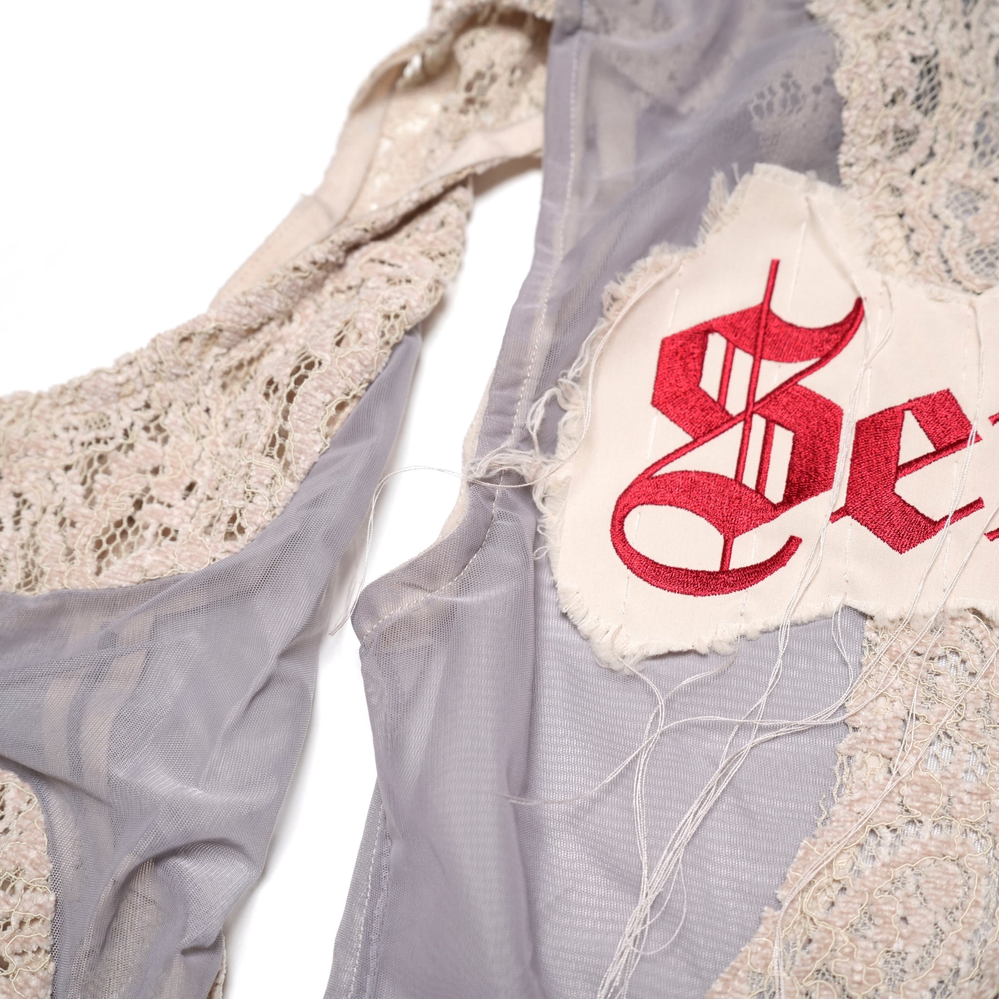 SNA24-T03 | Japanese Lace Spliced Hollow Sun Protection Jacket - Khaki【SEIVSON_セイブソン】【archive】