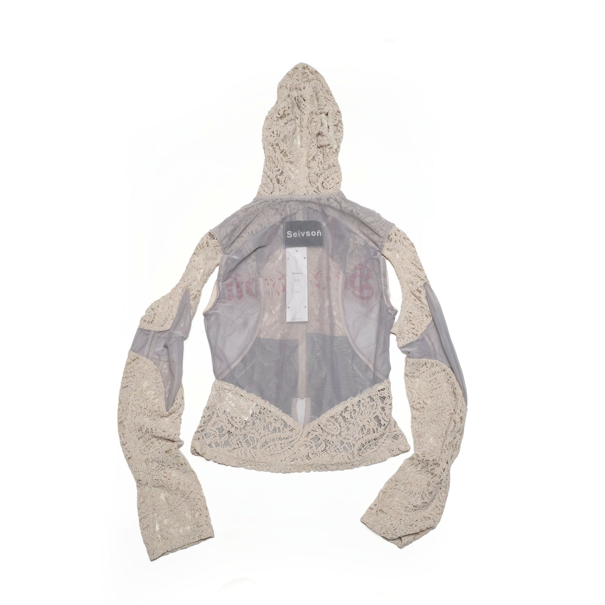 SNA24-T03 | Japanese Lace Spliced Hollow Sun Protection Jacket - Khaki【SEIVSON_セイブソン】【archive】