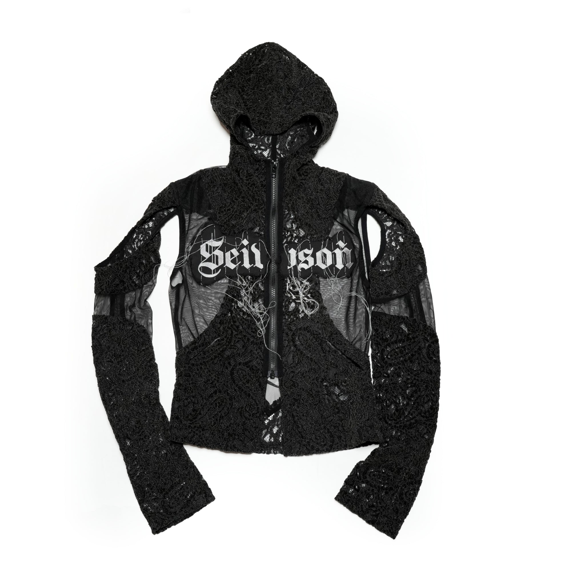 SNA24-T03 | Japanese Lace Spliced Hollow Sun Protection Jacket - Black【SEIVSON_セイブソン】【archive】