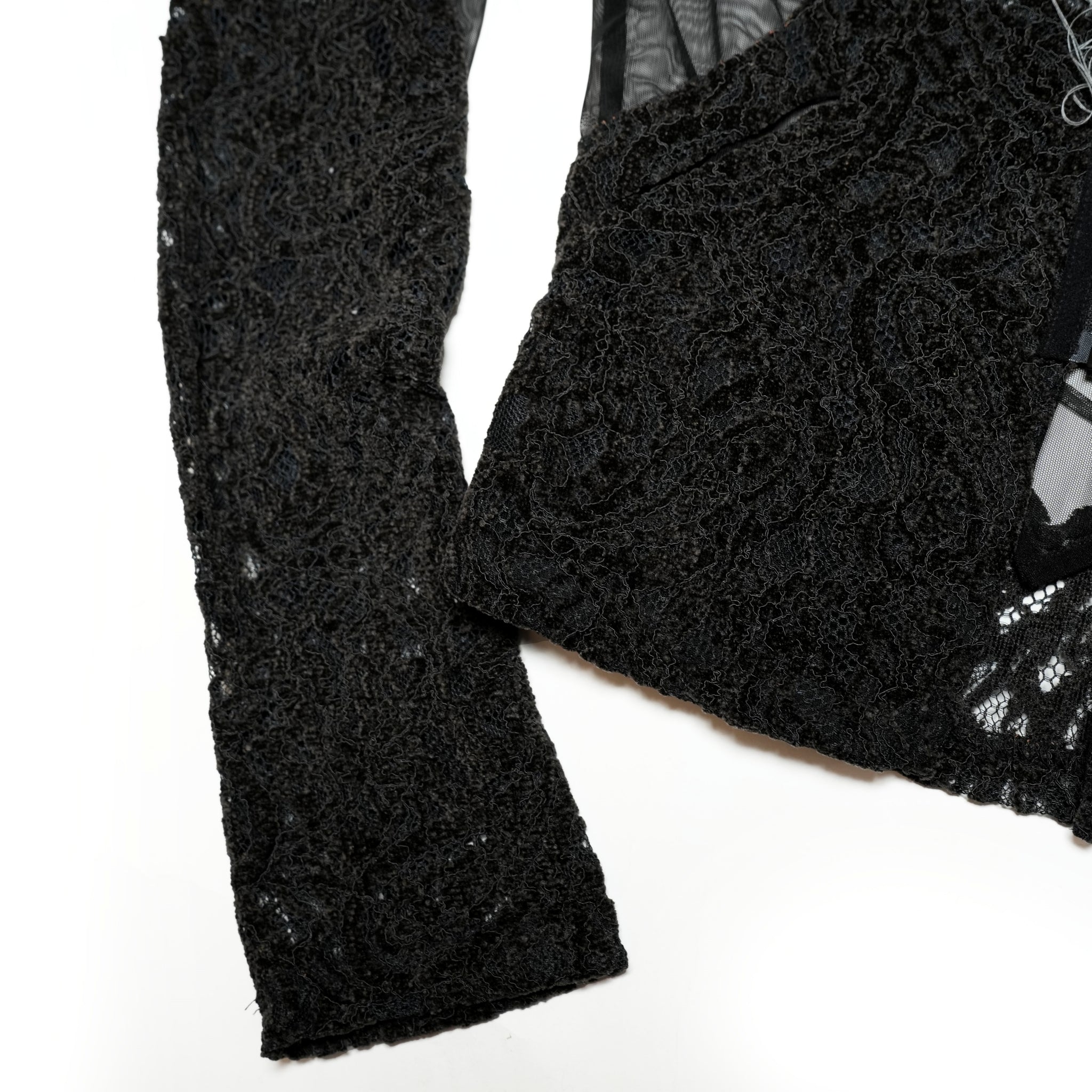 SNA24-T03 | Japanese Lace Spliced Hollow Sun Protection Jacket - Black【SEIVSON_セイブソン】【archive】