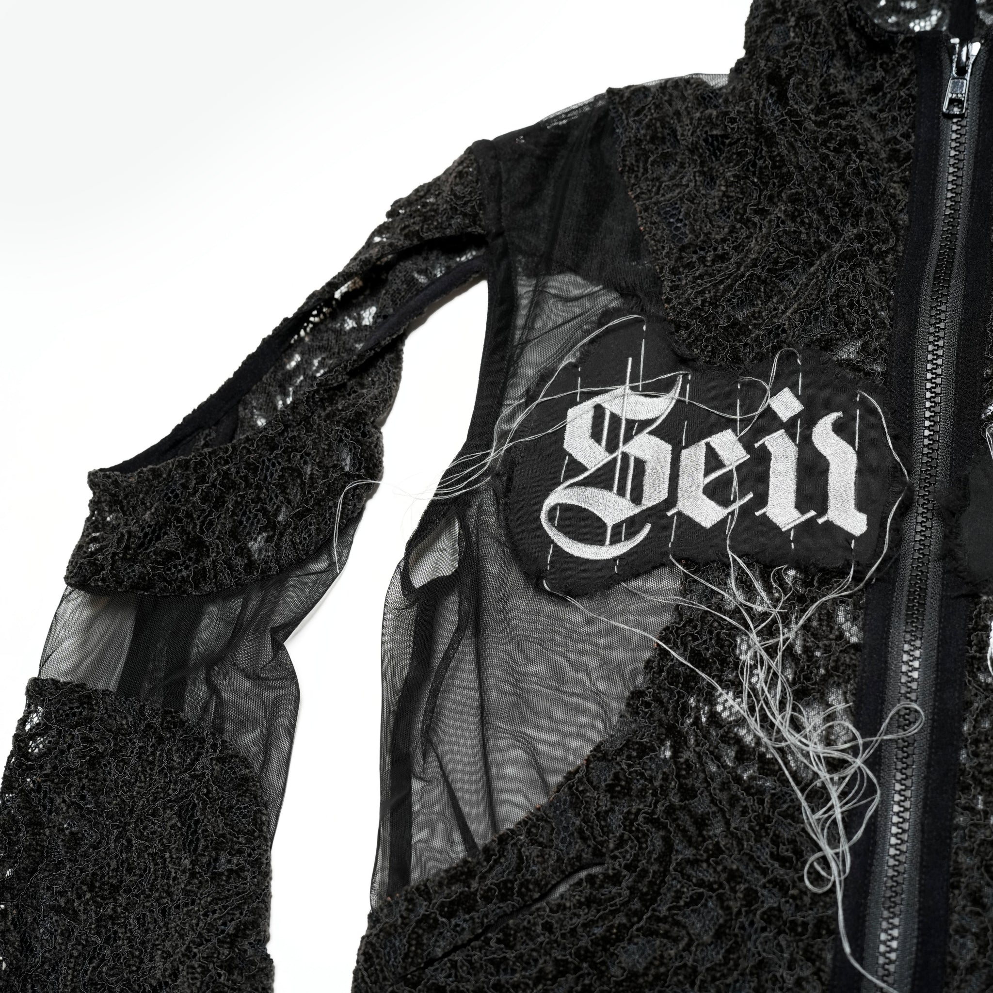 SNA24-T03 | Japanese Lace Spliced Hollow Sun Protection Jacket - Black【SEIVSON_セイブソン】【archive】
