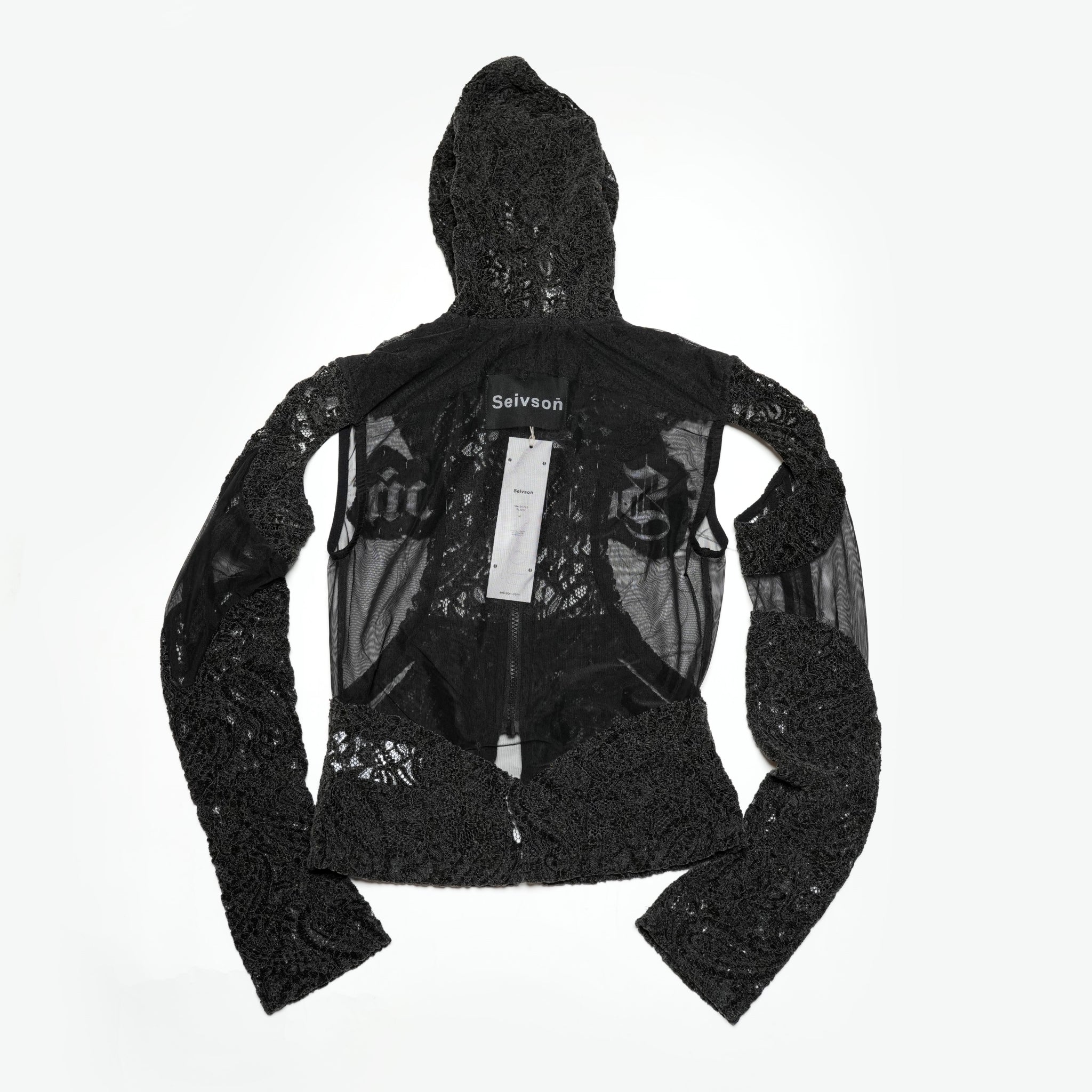 SNA24-T03 | Japanese Lace Spliced Hollow Sun Protection Jacket - Black【SEIVSON_セイブソン】【archive】
