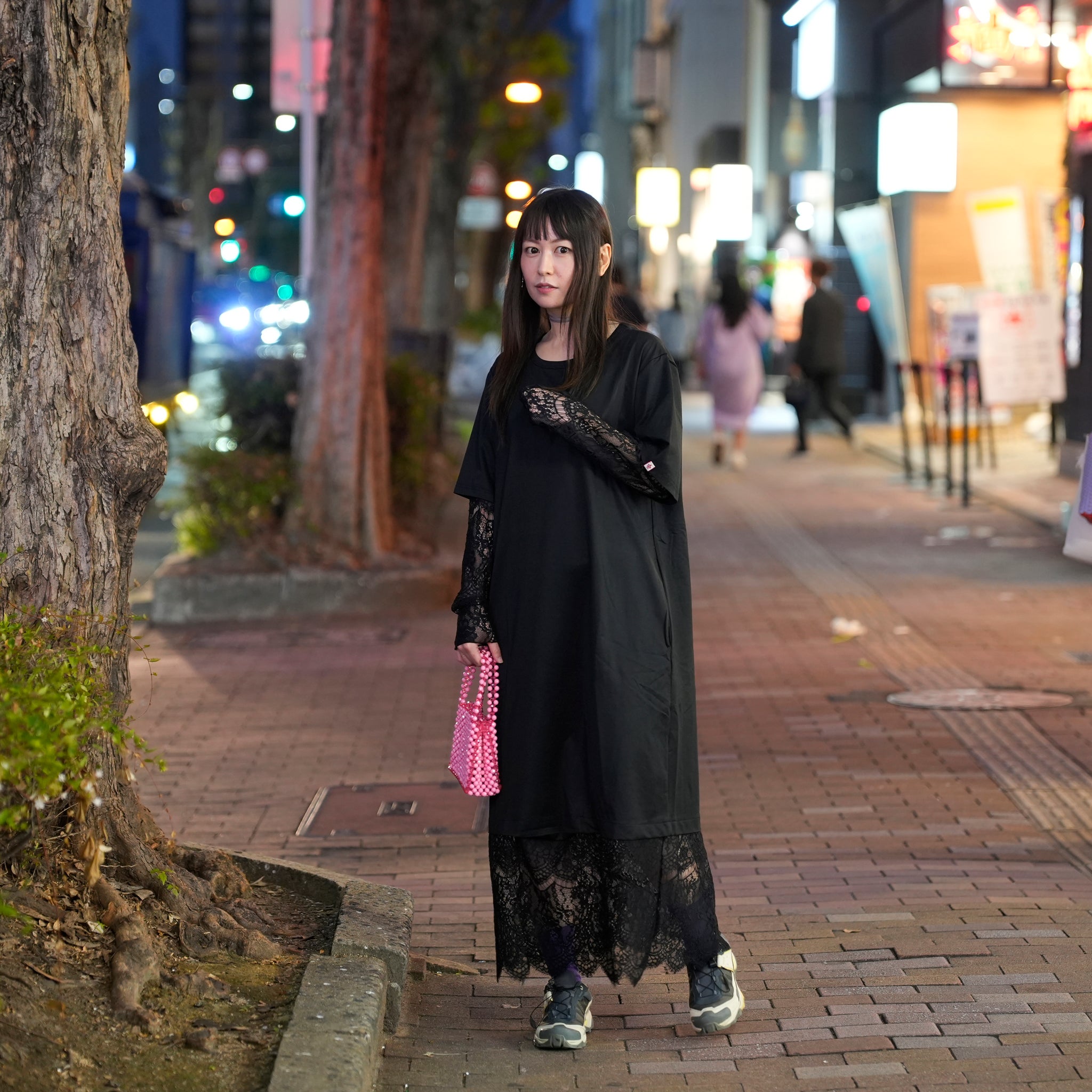 Lace Layered T-Shirt Dress | Color:Black【AMBERGLEAM_アンバーグリーム】1329151118
