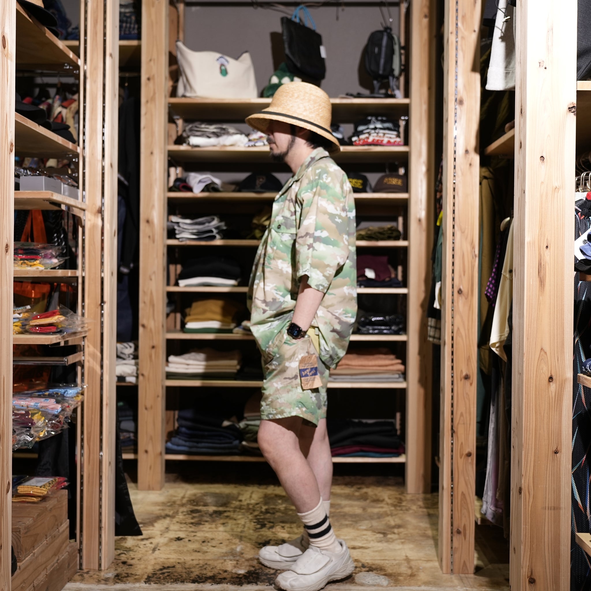 AM-2415004 | Camo Print Track Short Pants | Color:Khaki/Blue【ARMYTWILL_アーミーツイル】【ネコポス選択可能】