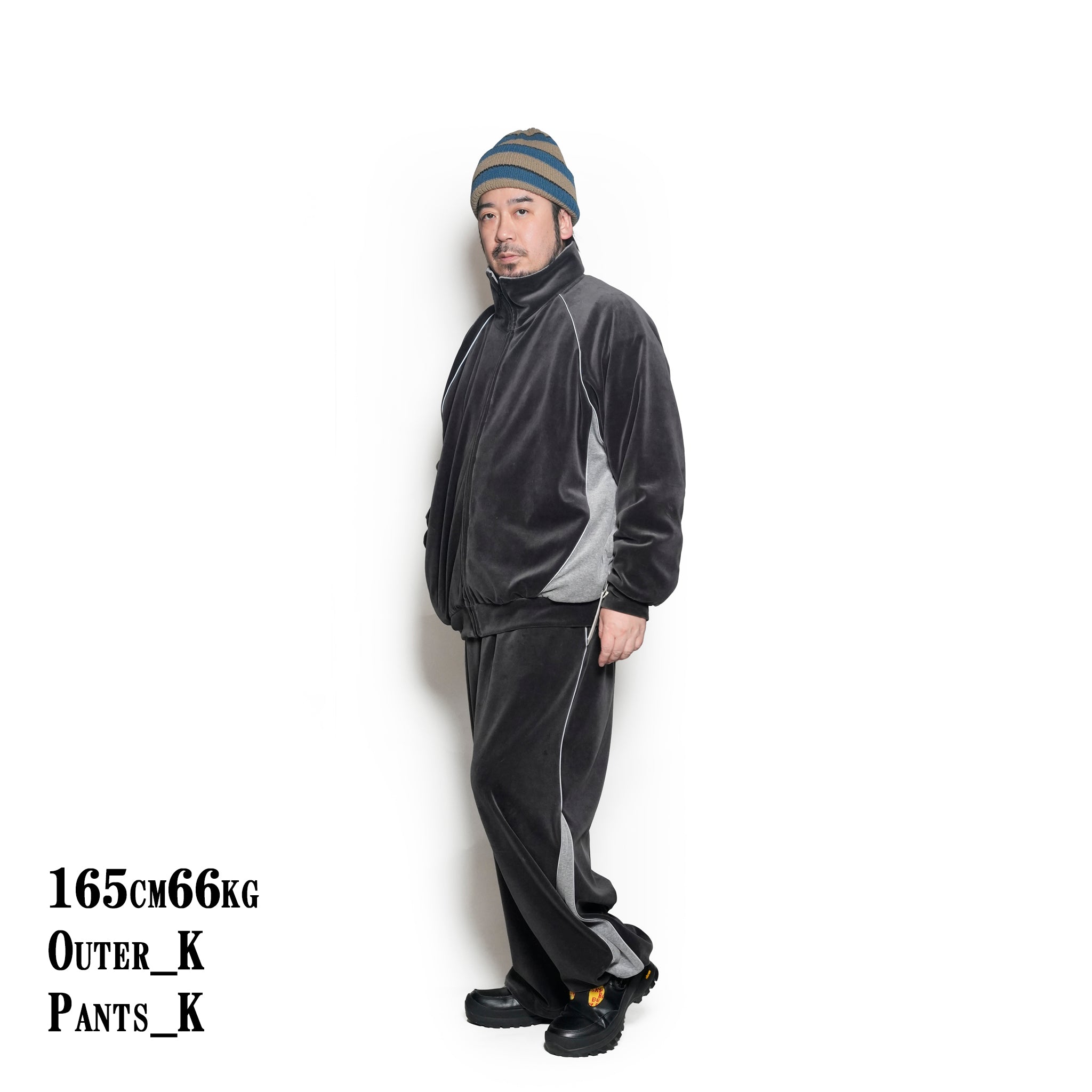 VELOUR TRACK JACKET | Color_Charcoal | No_voo-1242_charcoal【VOO_ヴォー】【入荷予定アイテム・入荷連絡可能】