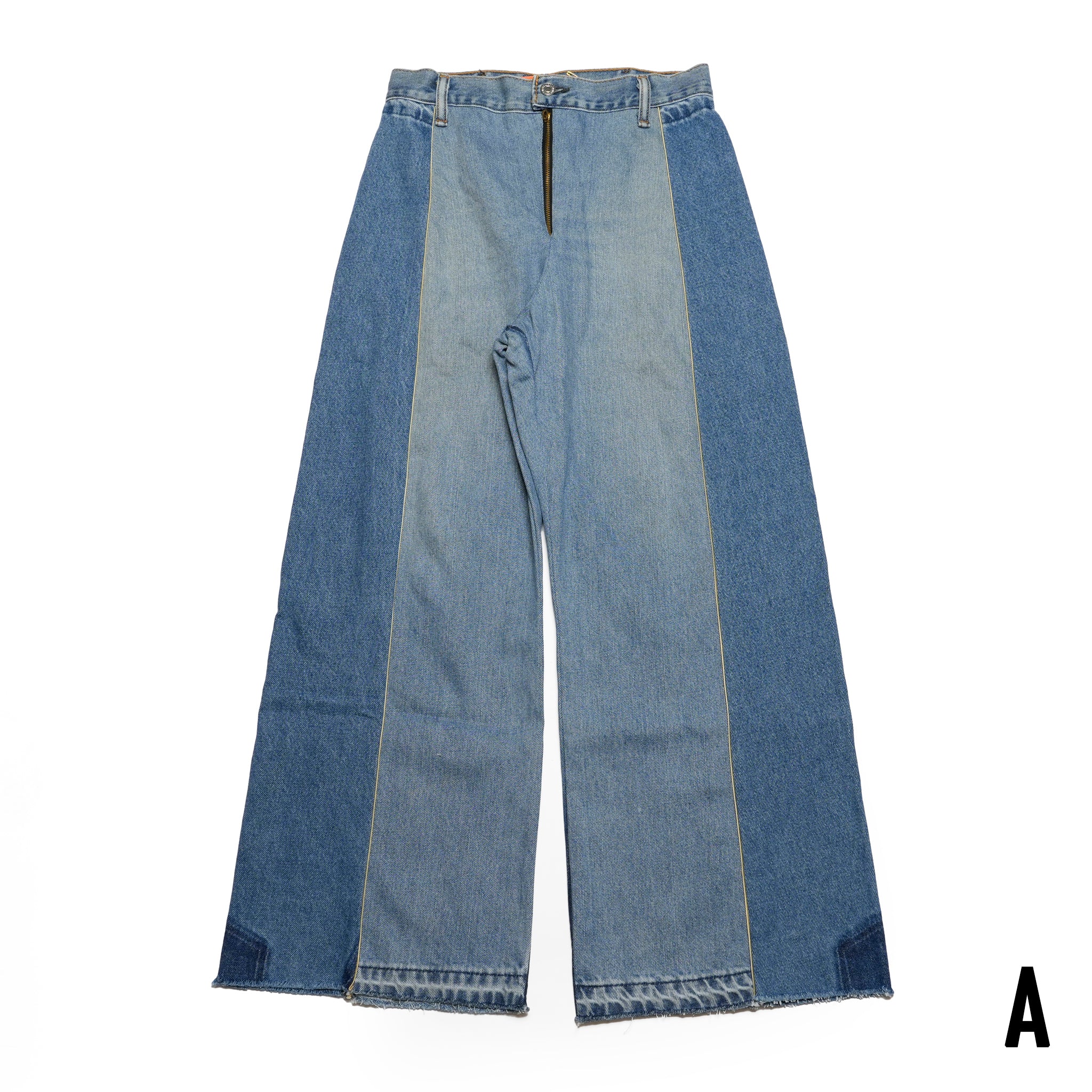 mate-270 | wフレアデニム | Color:Blue | Size:S【REHERSALL_リハーズオール】