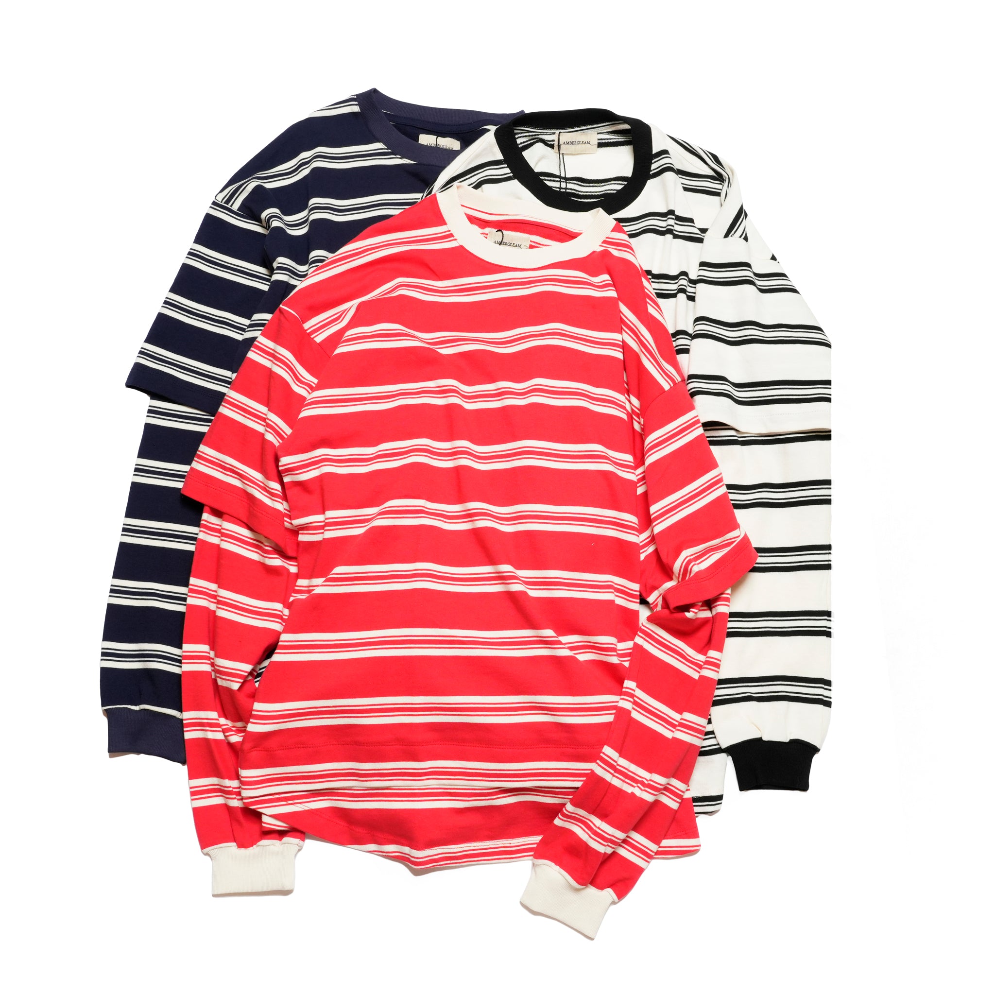 Border Layered Long Sleeve T-shirt | Color:ホワイトムスク/ネイビー/ハートフルレッド【AMBERGLEAM_アンバーグリーム】1328151111