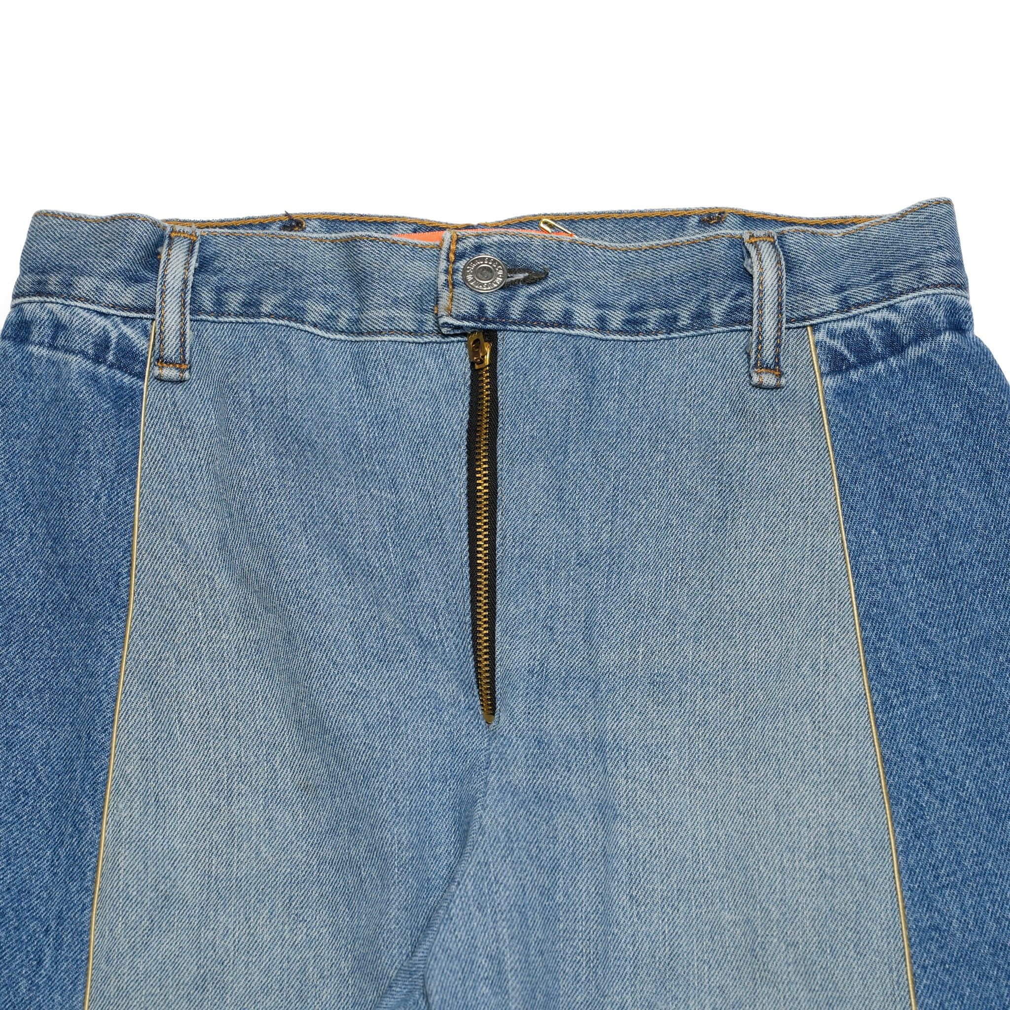 mate-270 | wフレアデニム | Color:Blue | Size:S【REHERSALL_リハーズオール】