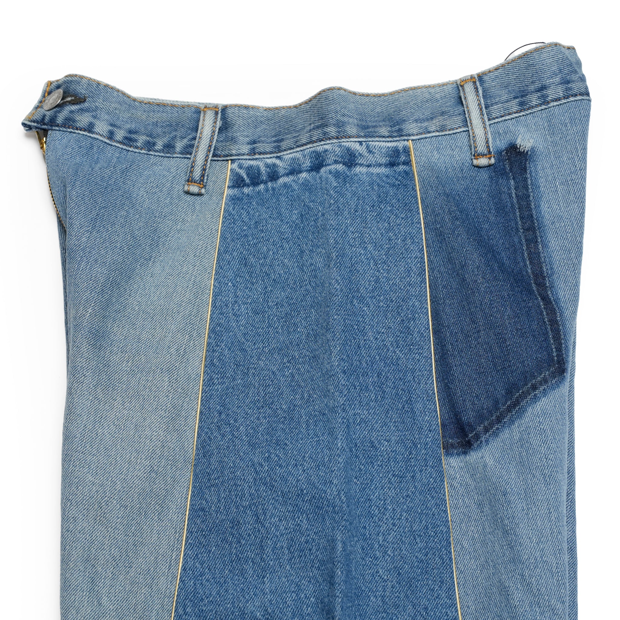 mate-270 | wフレアデニム | Color:Blue | Size:S【REHERSALL_リハーズオール】