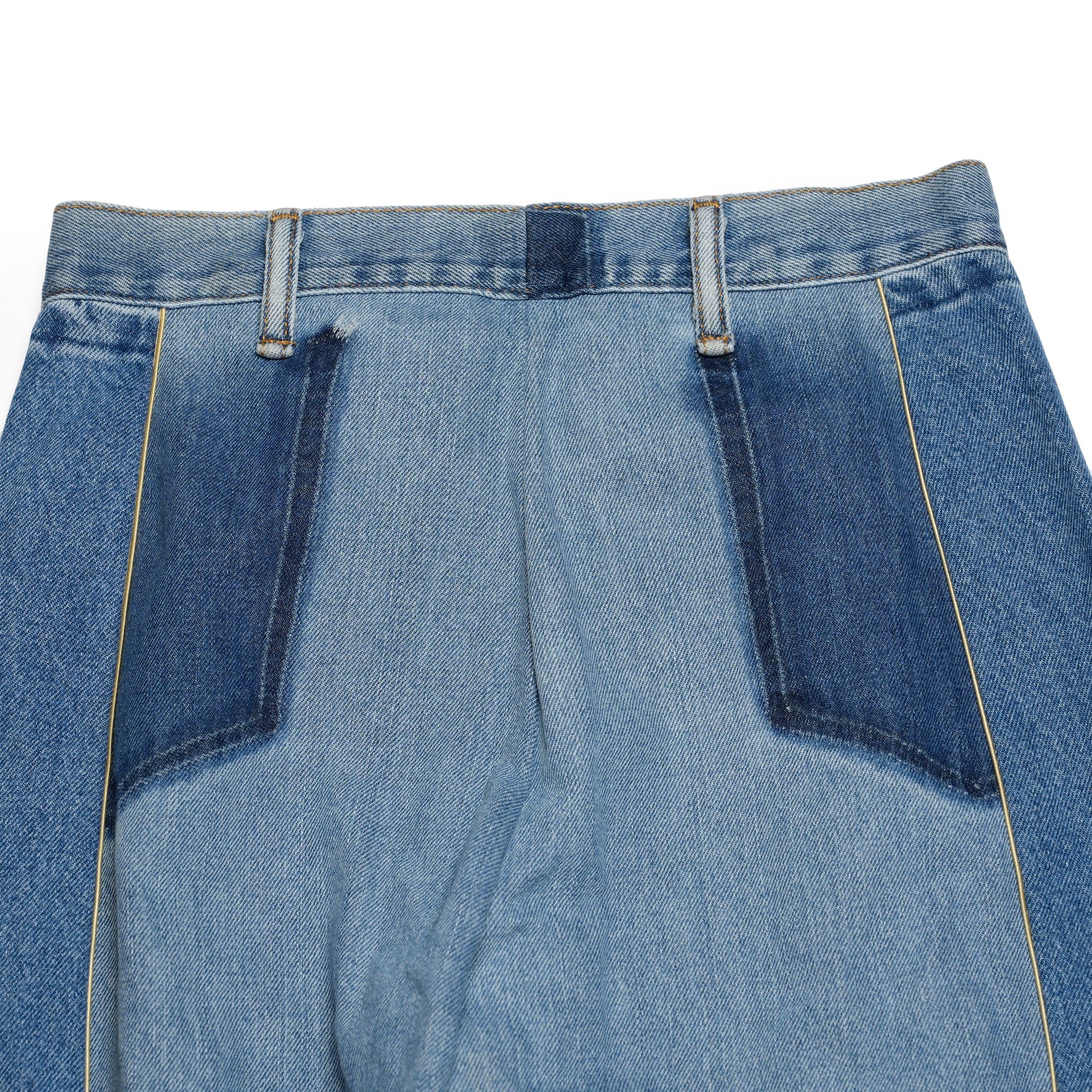 mate-270 | wフレアデニム | Color:Blue | Size:S【REHERSALL_リハーズオール】