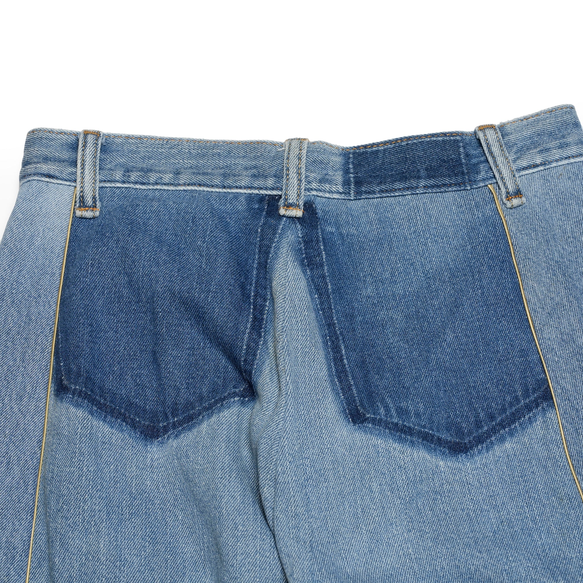 mate-270 | wフレアデニム | Color:Blue | Size:S【REHERSALL_リハーズオール】