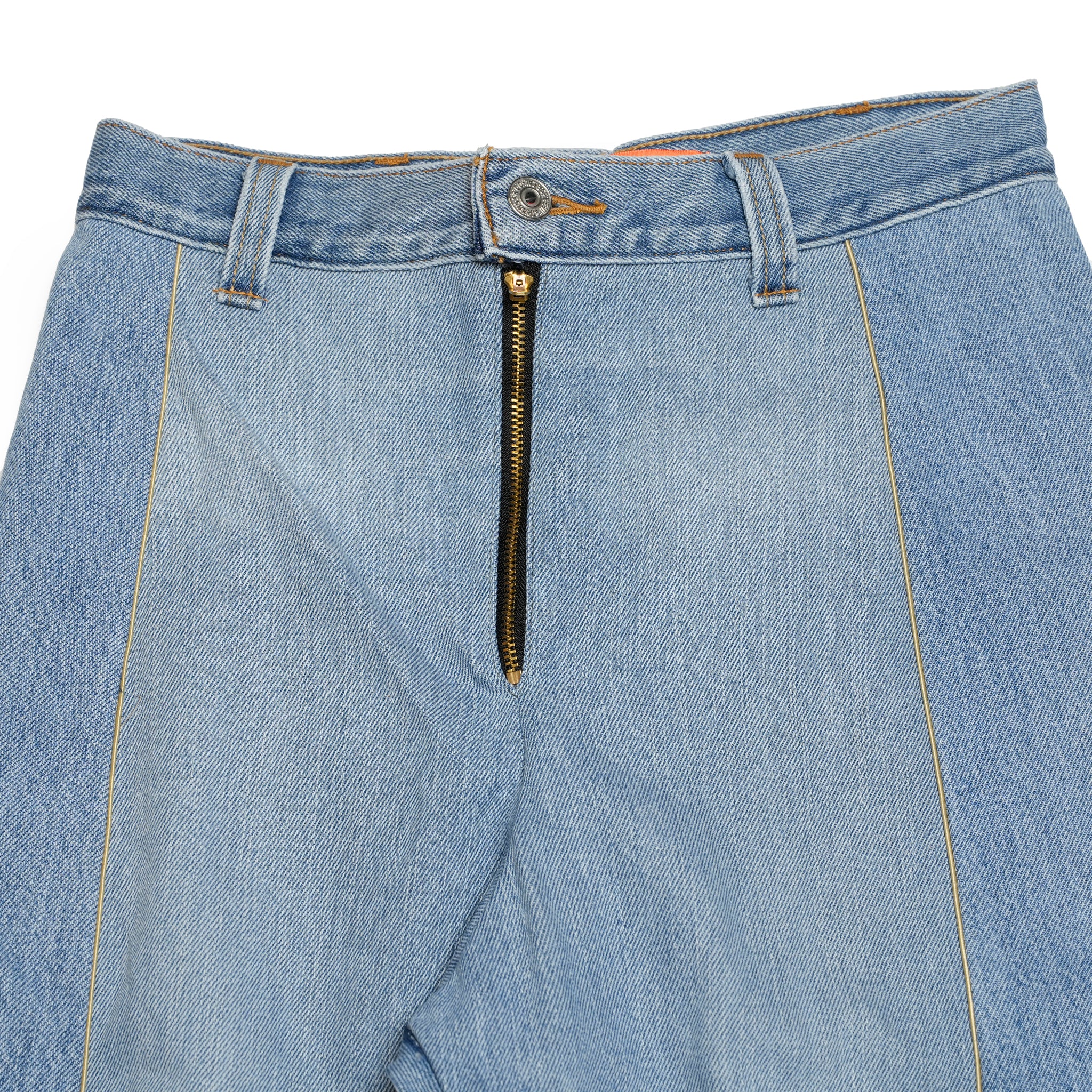 mate-270 | wフレアデニム | Color:Blue | Size:S【REHERSALL_リハーズオール】
