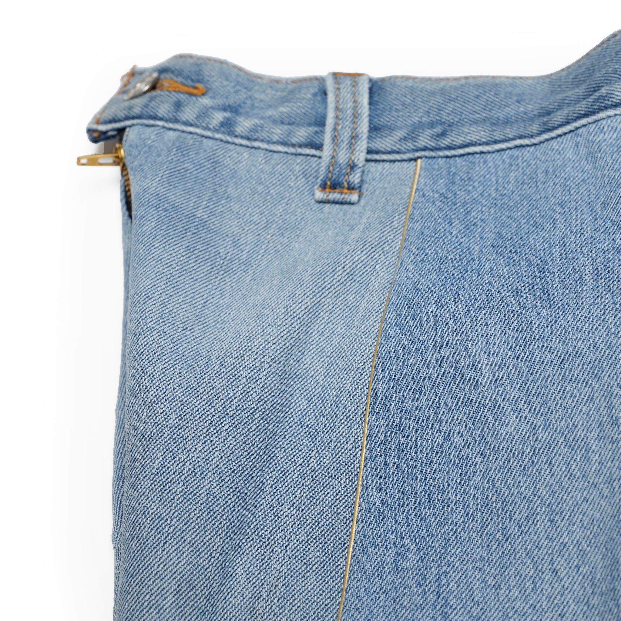 mate-270 | wフレアデニム | Color:Blue | Size:S【REHERSALL_リハーズオール】