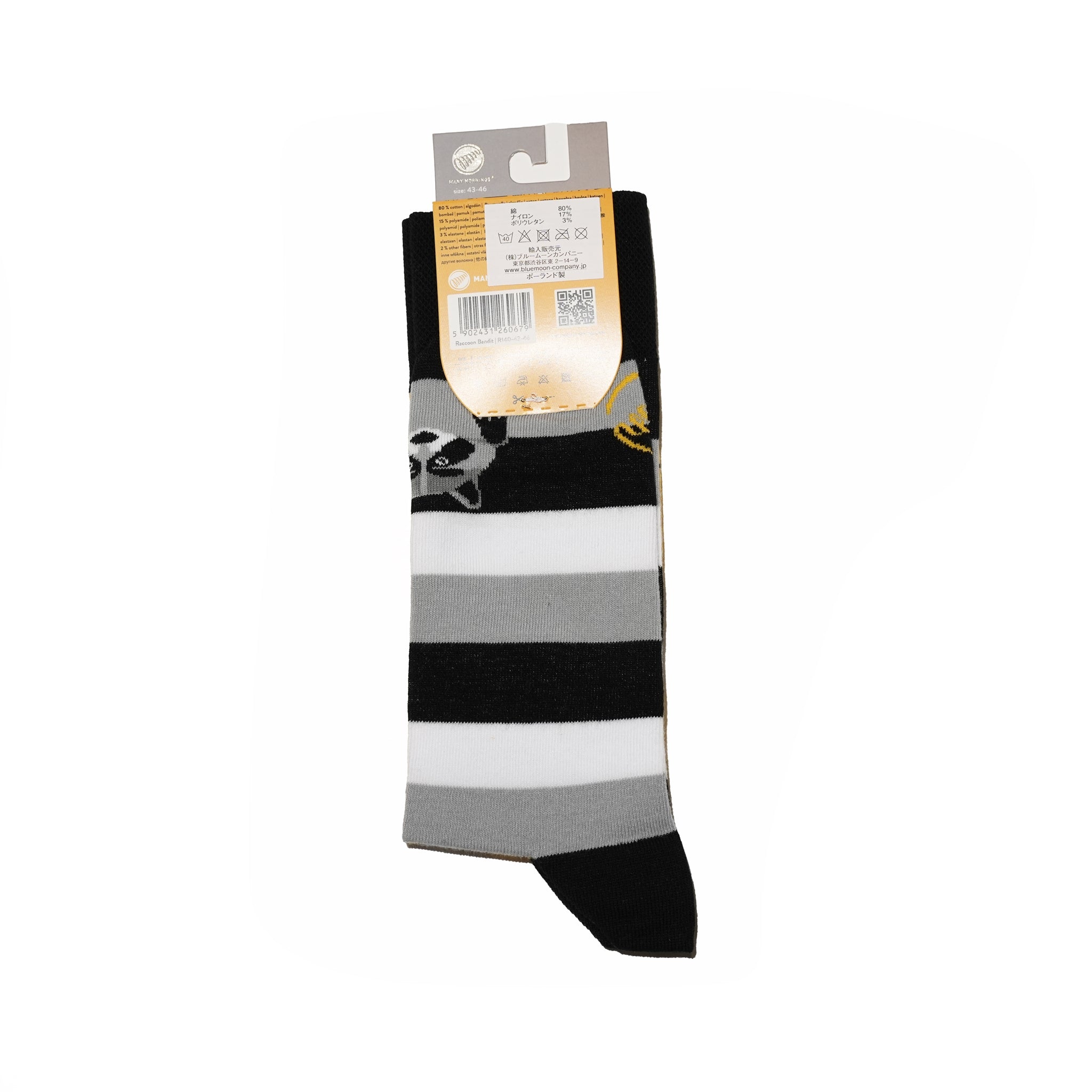 many mornings reguler socks / Raccoon Bandit 【many mornings メニ―モーニングス】【ネコポス選択可能】