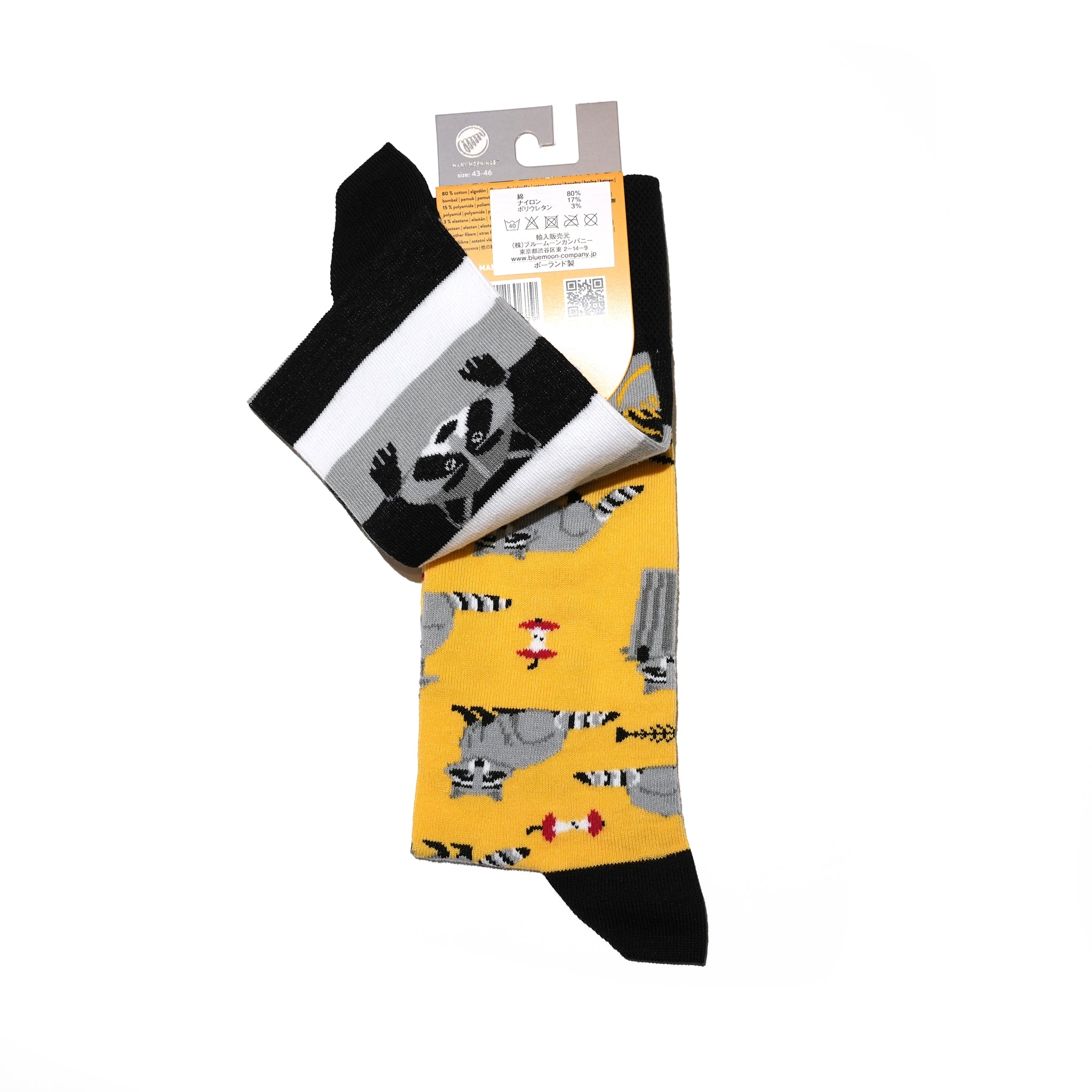 many mornings reguler socks / Raccoon Bandit 【many mornings メニ―モーニングス】【ネコポス選択可能】