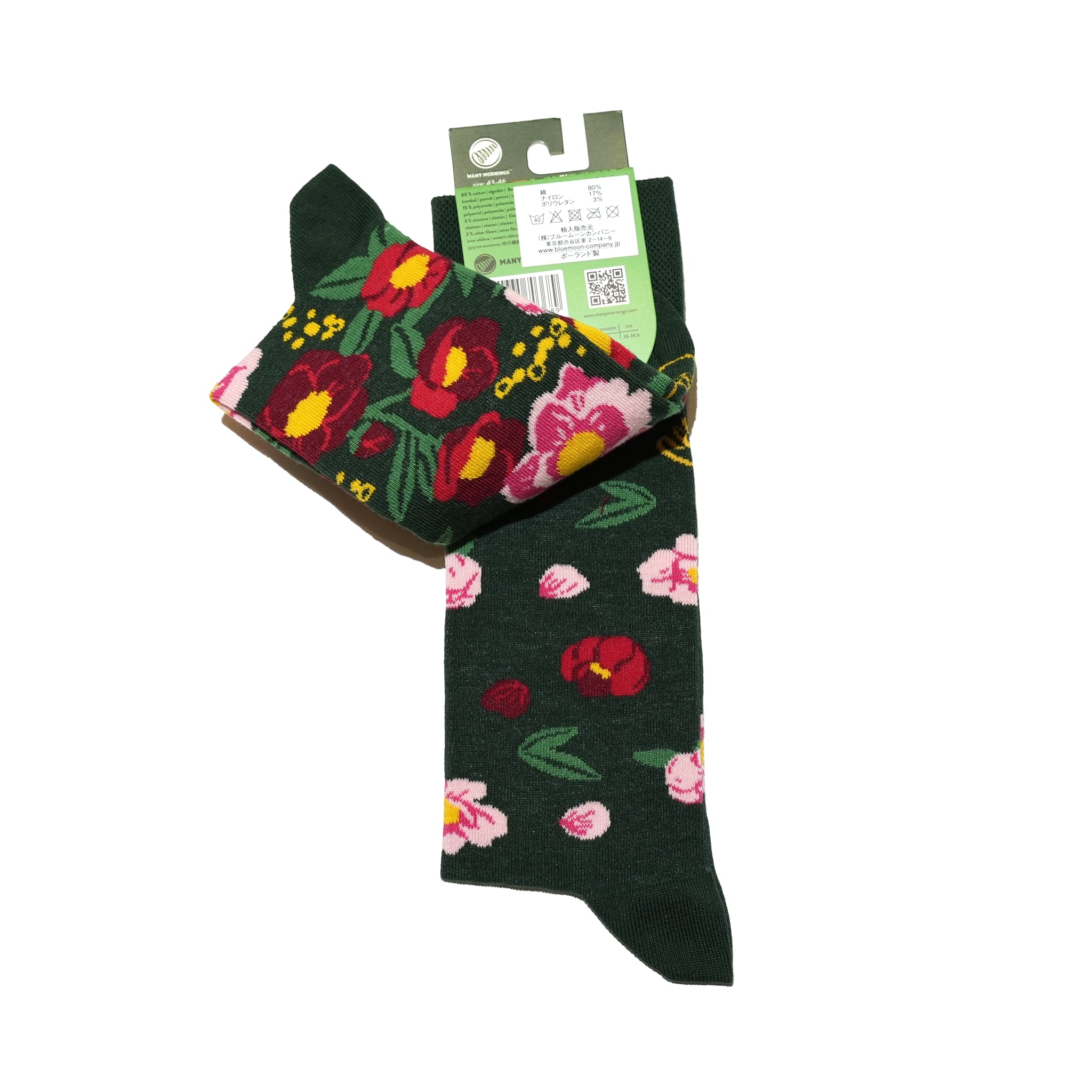 reguler socks / Flower Power Green【many mornings メニ―モーニングス】【ネコポス選択可能】