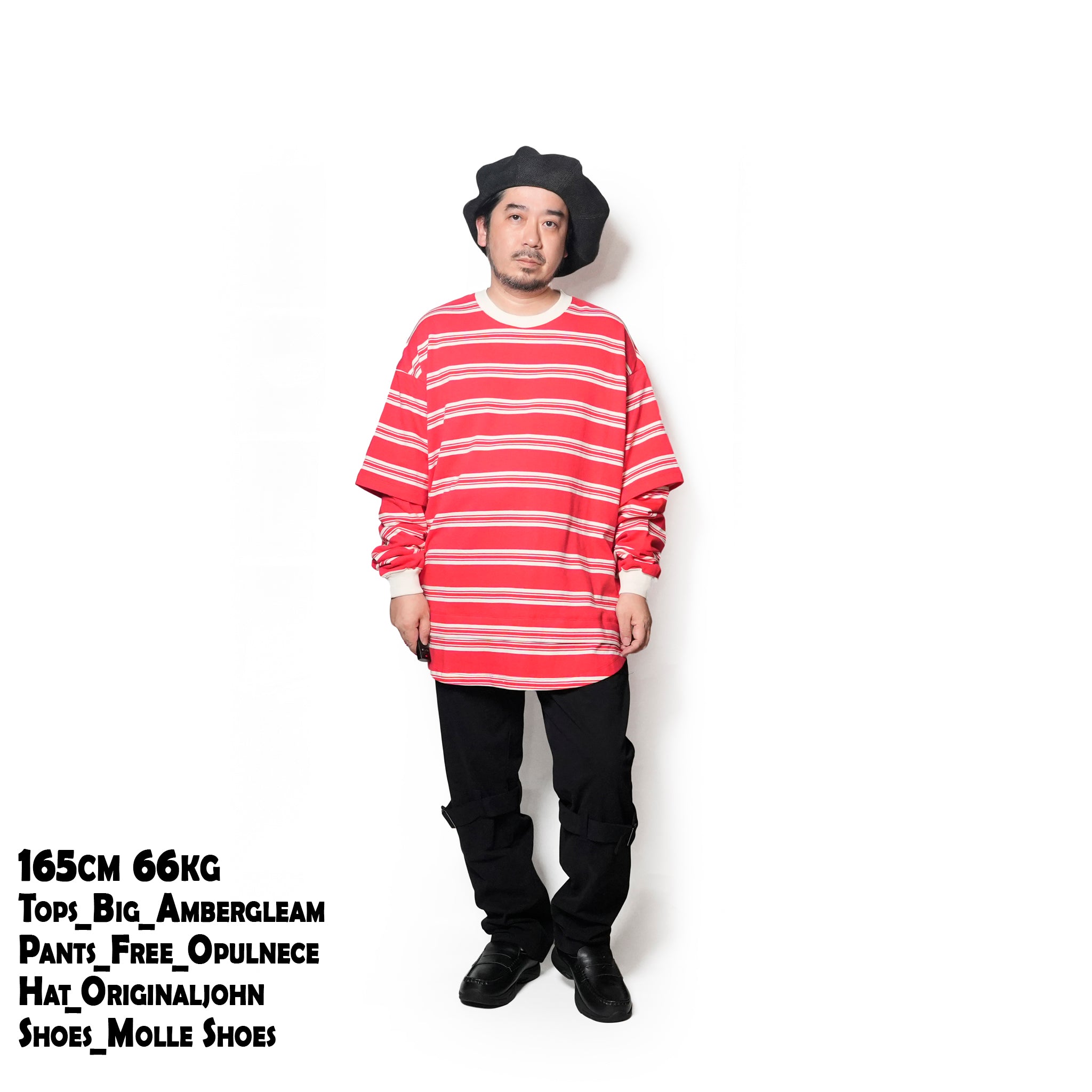 Border Layered Long Sleeve T-shirt | Color:ホワイトムスク/ネイビー/ハートフルレッド【AMBERGLEAM_アンバーグリーム】1328151111