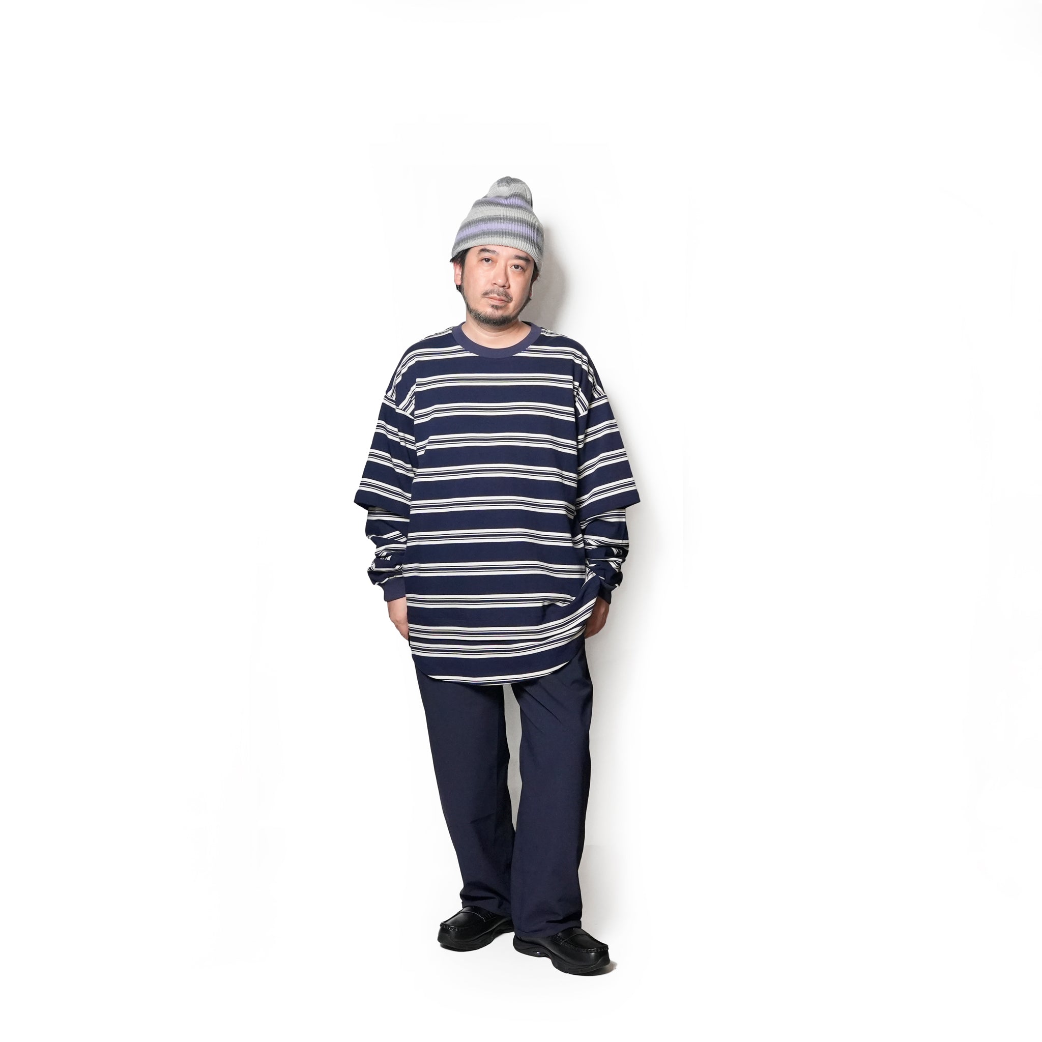 Border Layered Long Sleeve T-shirt | Color:ホワイトムスク/ネイビー/ハートフルレッド【AMBERGLEAM_アンバーグリーム】1328151111