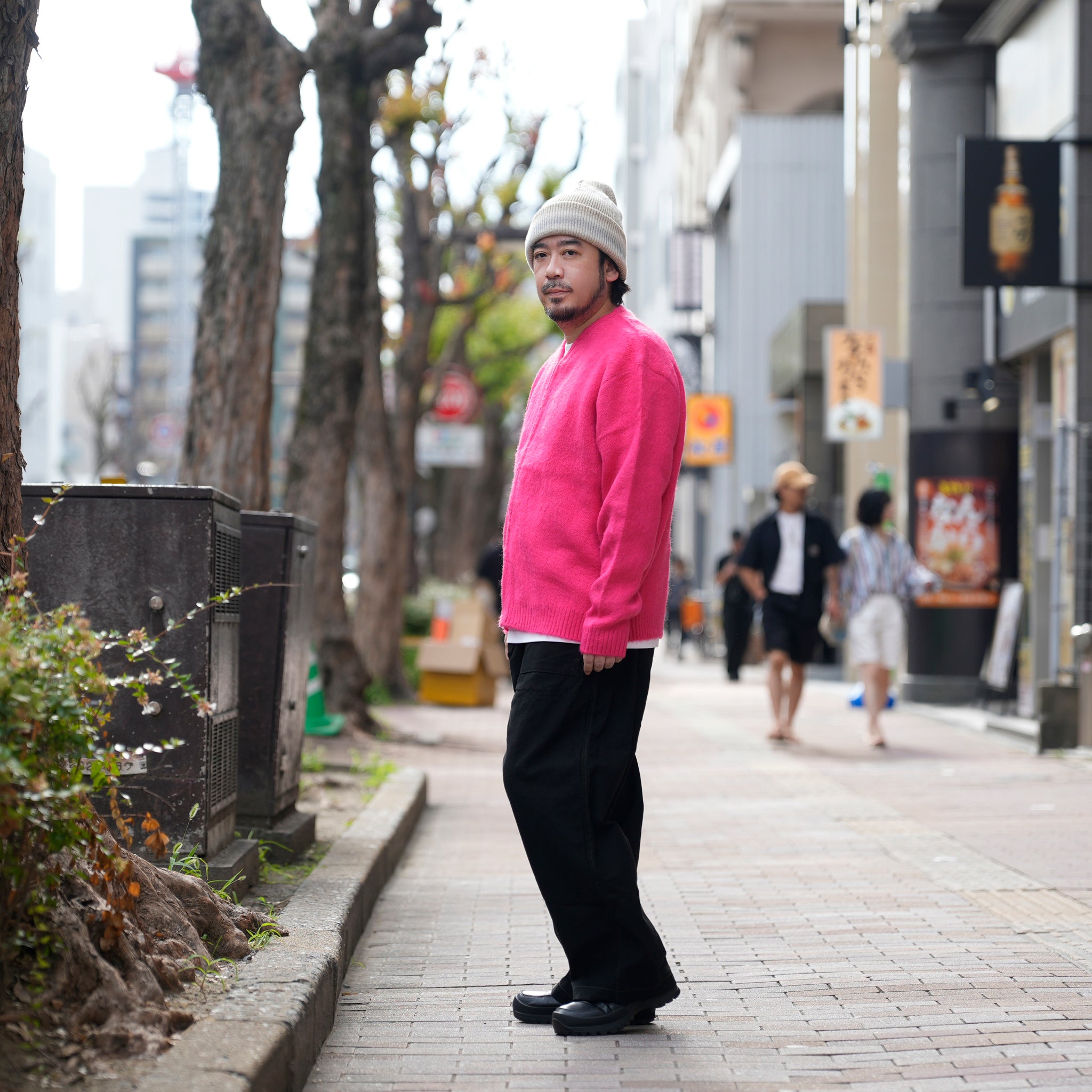 solid shaggy crew cardigan – Pink | TOWNCRAFT