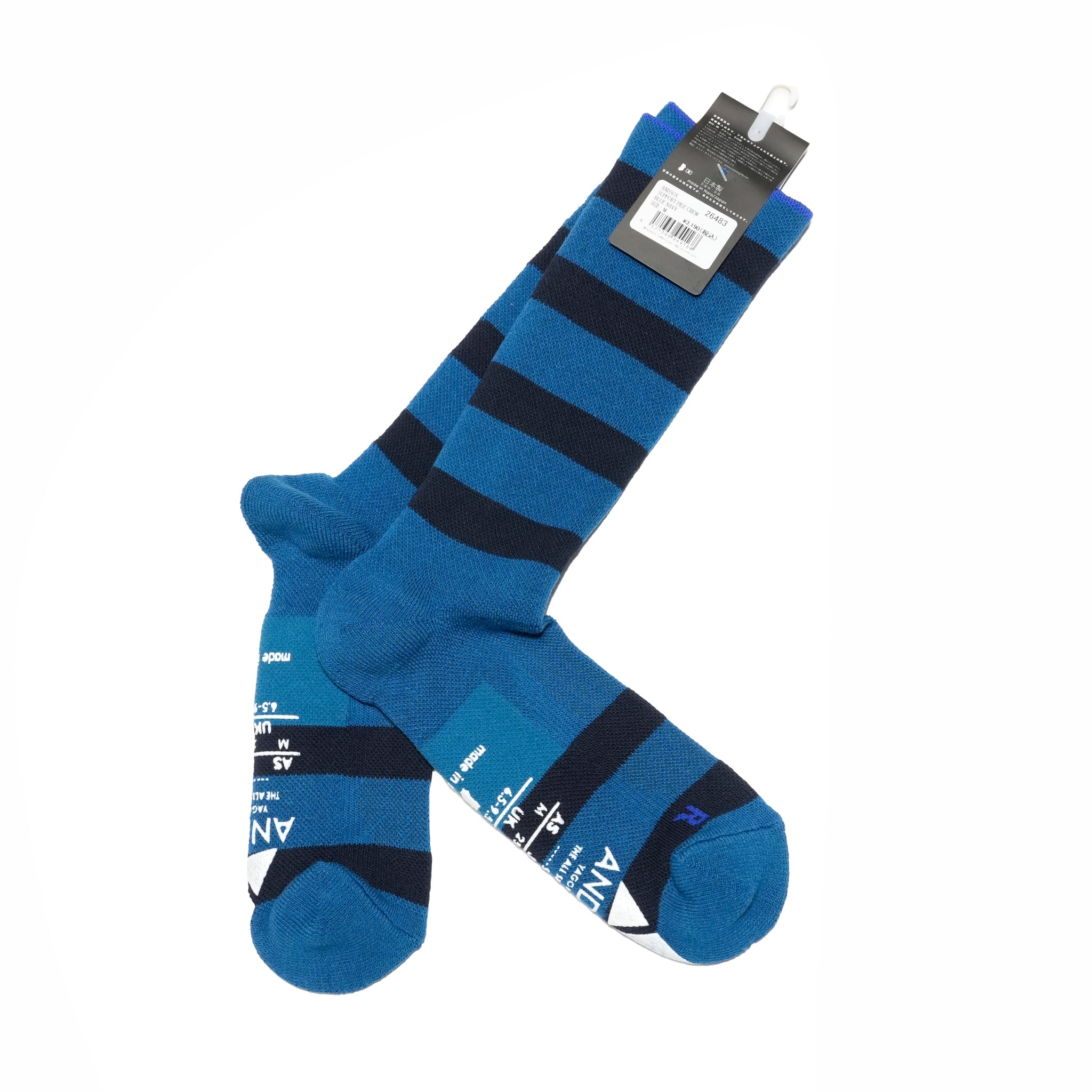 25-CREW-F SUPPORT PILE CREW STLIPE / Blue-Navy【ANDSOX アンドソックス】【ネコポス選択可能】